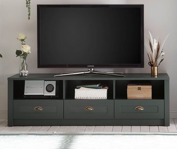 Furn.Design Lowboard Forres (TV Unterschrank in Landhaus grün, 158 x 47 cm), mit 3 Schubladen