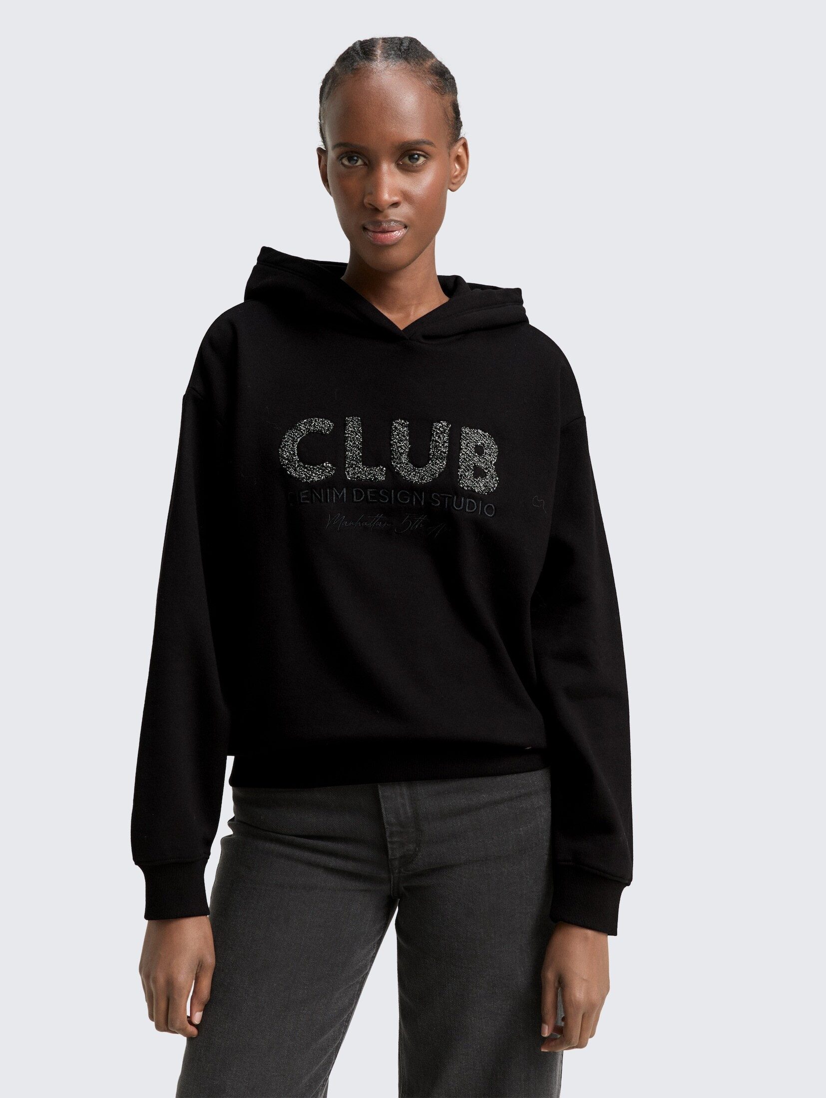 TOM TAILOR Denim Sweatshirt Strick & Толстовки Oversize Hoodie Sweatshirt mit Glitzer-Applikation