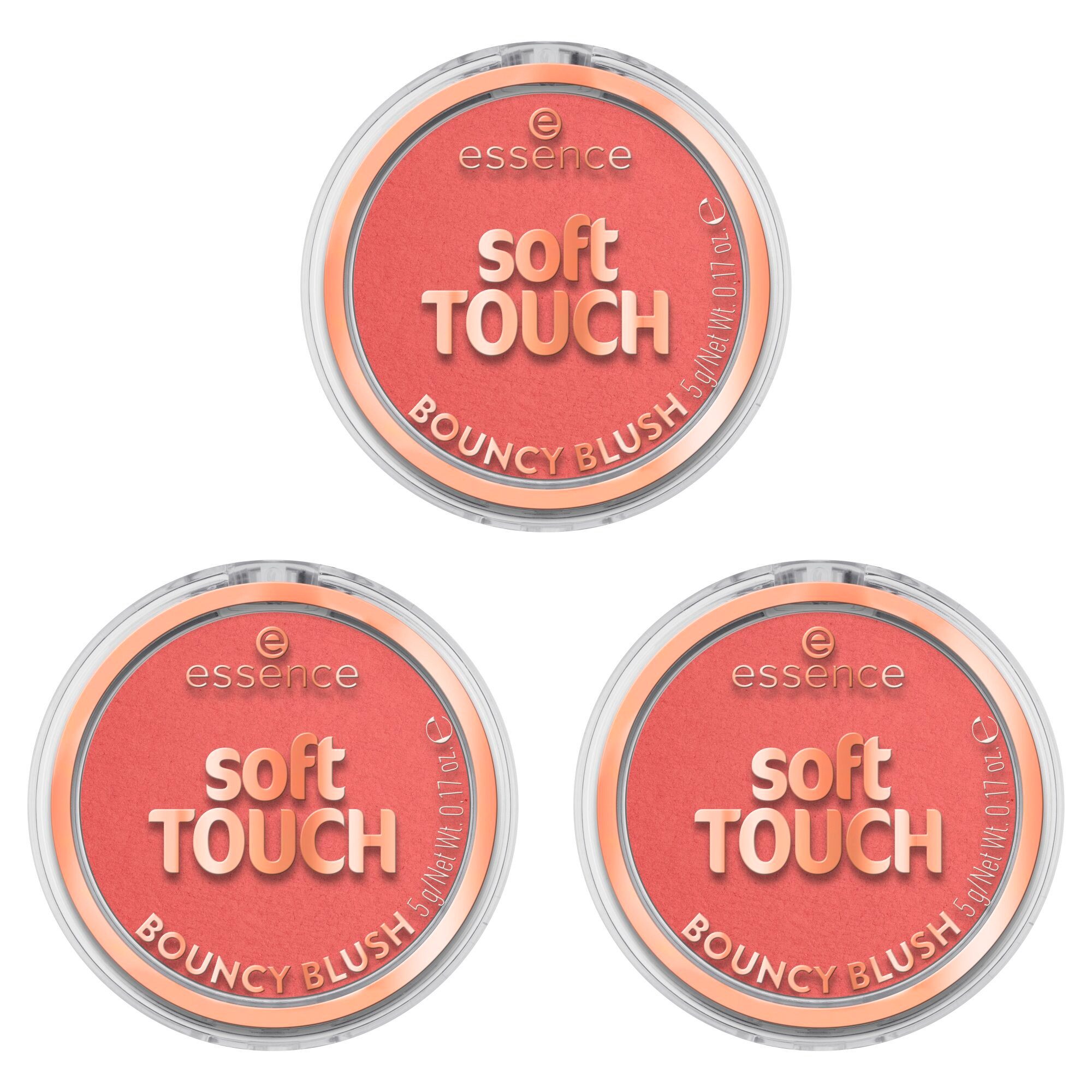Essence Румяна soft TOUCH BOUNCY BLUSH, 3-tlg., 3-tlg., mittlere Deckkraft, langanhaltend, mattierend, alle Hauttypen