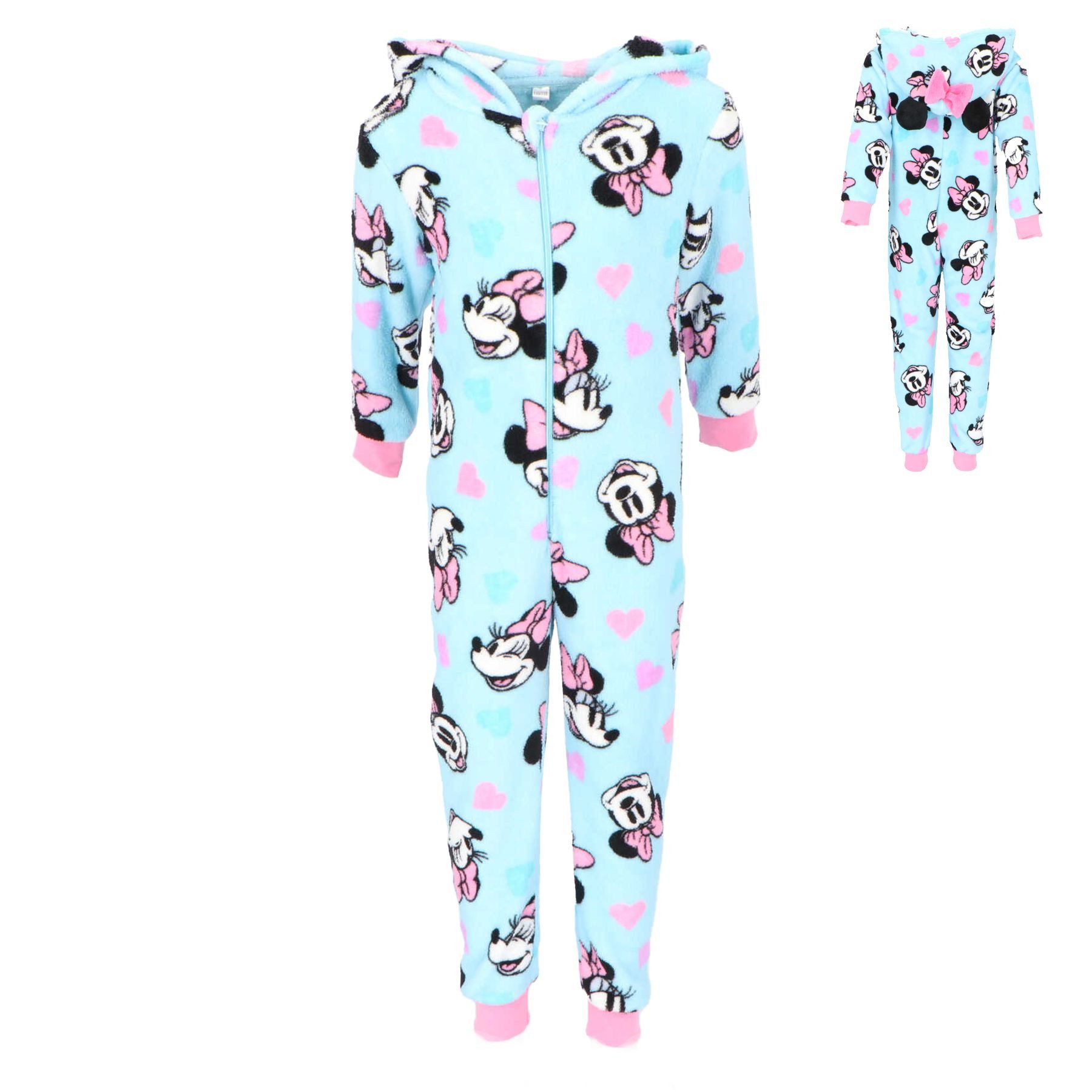 Disney Minnie Mouse Schlafanzug Minnie Maus Kuscheliger Fleece Schlafanzug Jumpsuit Kinder mit Hoodie