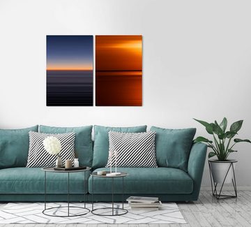 Sinus Art Leinwandbild 2 Bilder je 60x90cm Horizont Abendröte Sonne Abenddämmerung Abstrakt Rot Sonnenuntergang