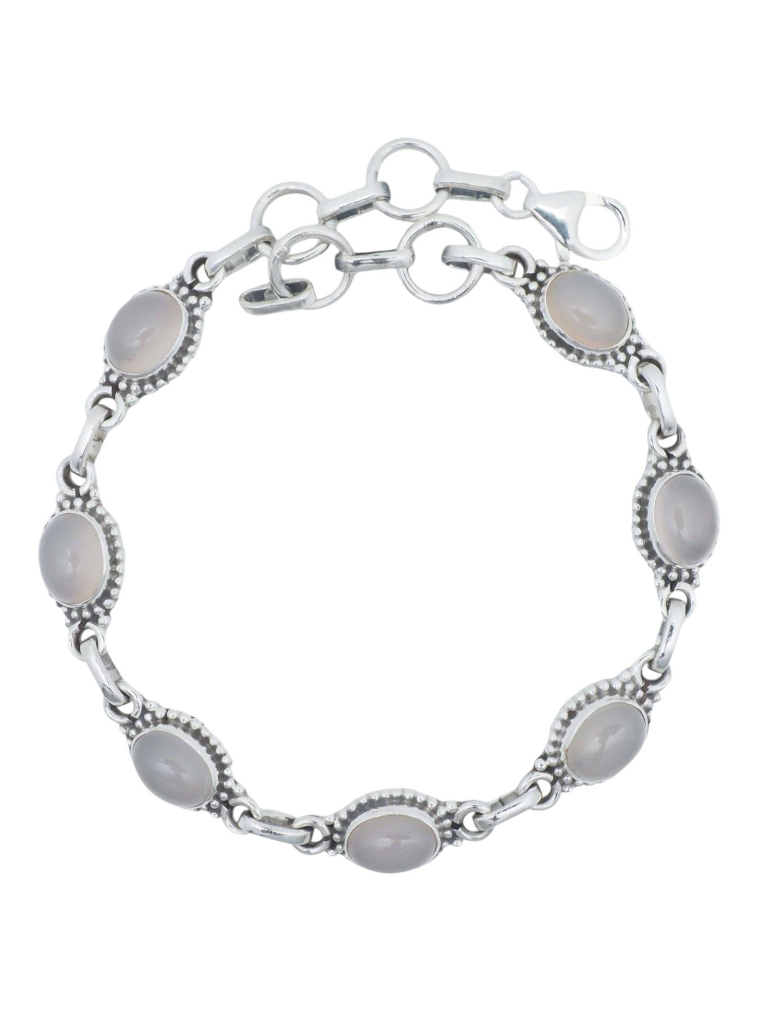 mantraroma Silberarmband PUNTI oval aus 925 Silber mit Rosenquarz (Armschmuck im Schmuckbeutel), 925 Sterling Silber Armschmuck für Damen