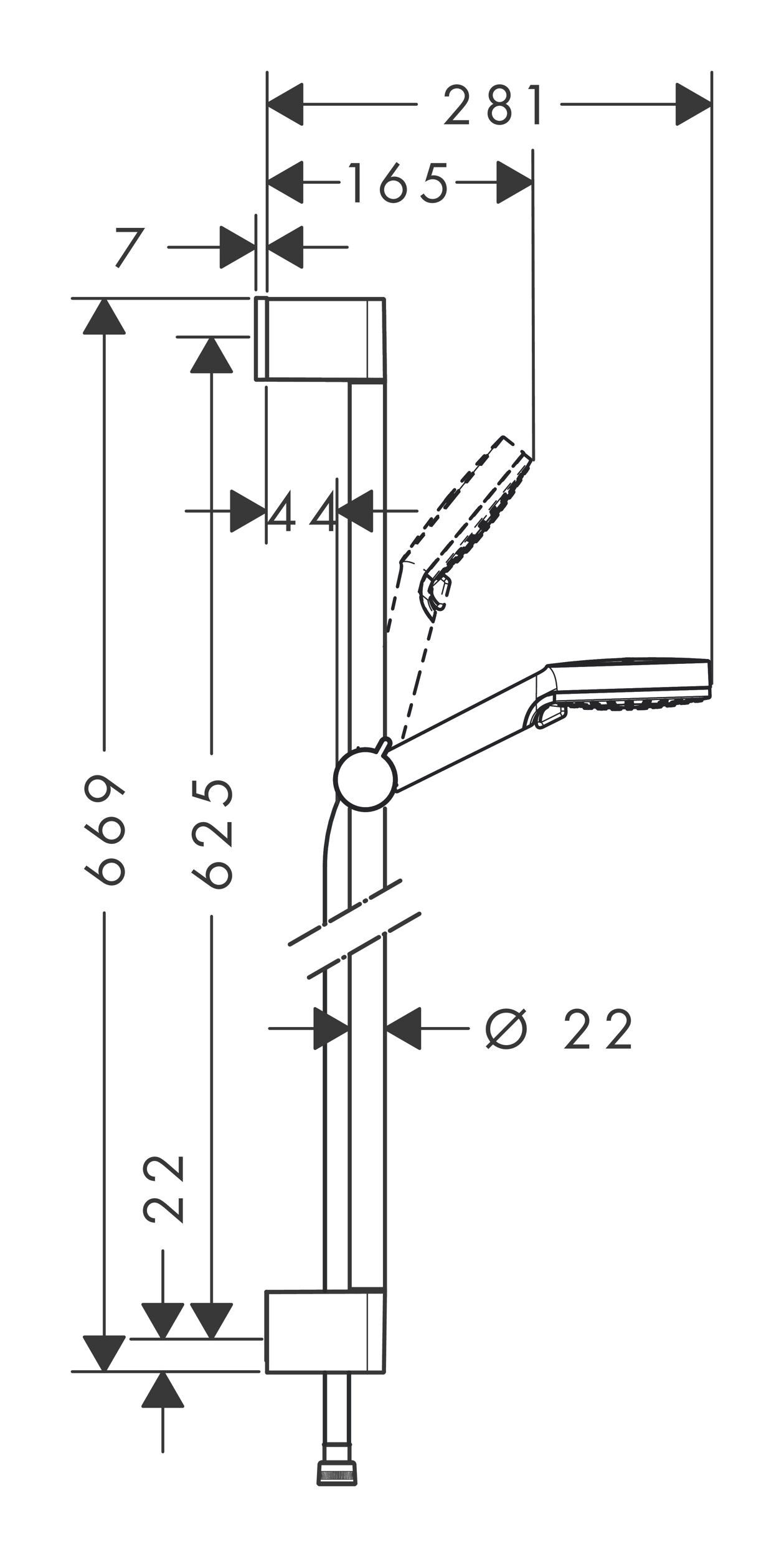 Brausestange Strahlart(en), Brauseset mit Vario, Crometta hansgrohe - Weiß 650 cm, Höhe / 66.9 EcoSmart Chrom mm Stangenbrause-Set 100 2