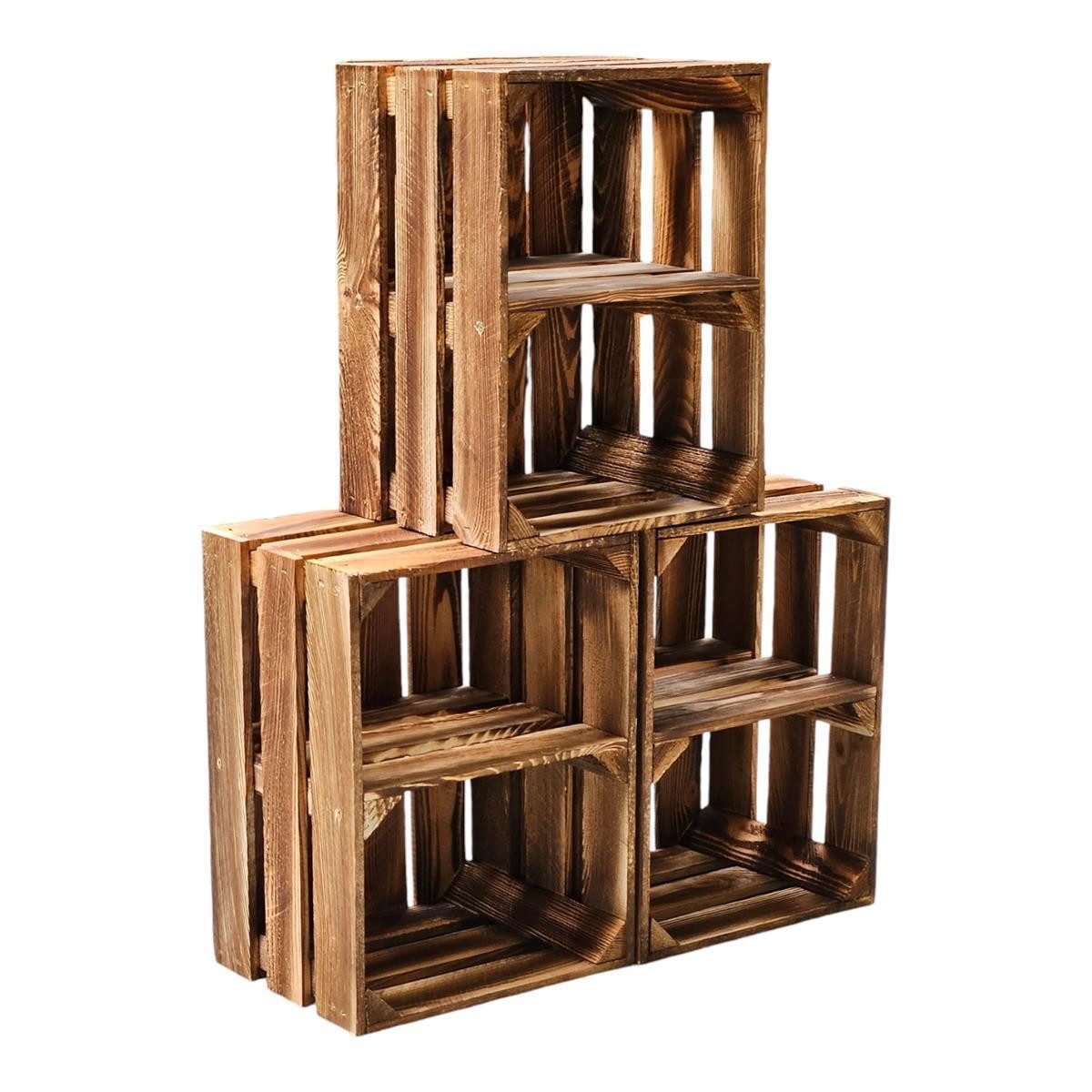 Teramico Holzkiste Holzkisten Obstkisten 3 x 40x30x25cm Geflammt Ablage Kur günstig online kaufen