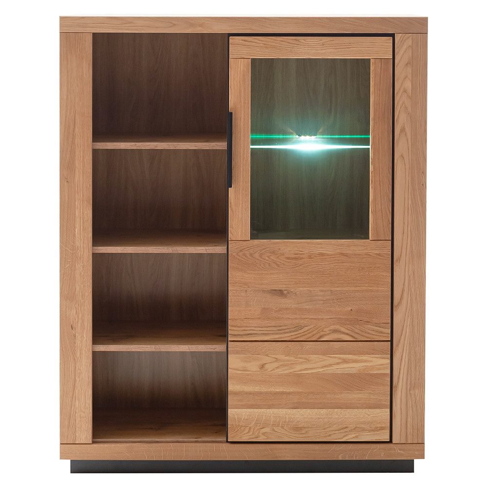 Lomadox Highboard GIUSTINO-06, Eiche teilmassiv geölt, Massivholzfronten, LED-Beleuchtung