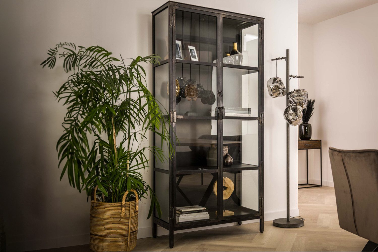 KAWOLA Highboard ARLES, Highboard Vitrine Metall schwarz 2 Türen 90x190x40 cm