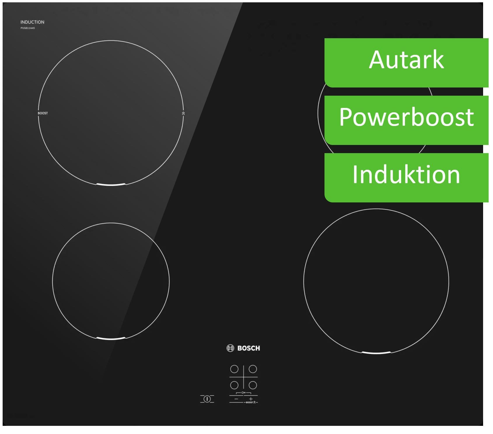 BOSCH Backofen-Set weiß EcoClean Air Fry Versenkknebel + Induktionskochfeld PowerBoost, mit Nein, Pyrolyse-Selbstreinigung EcoClean Direct