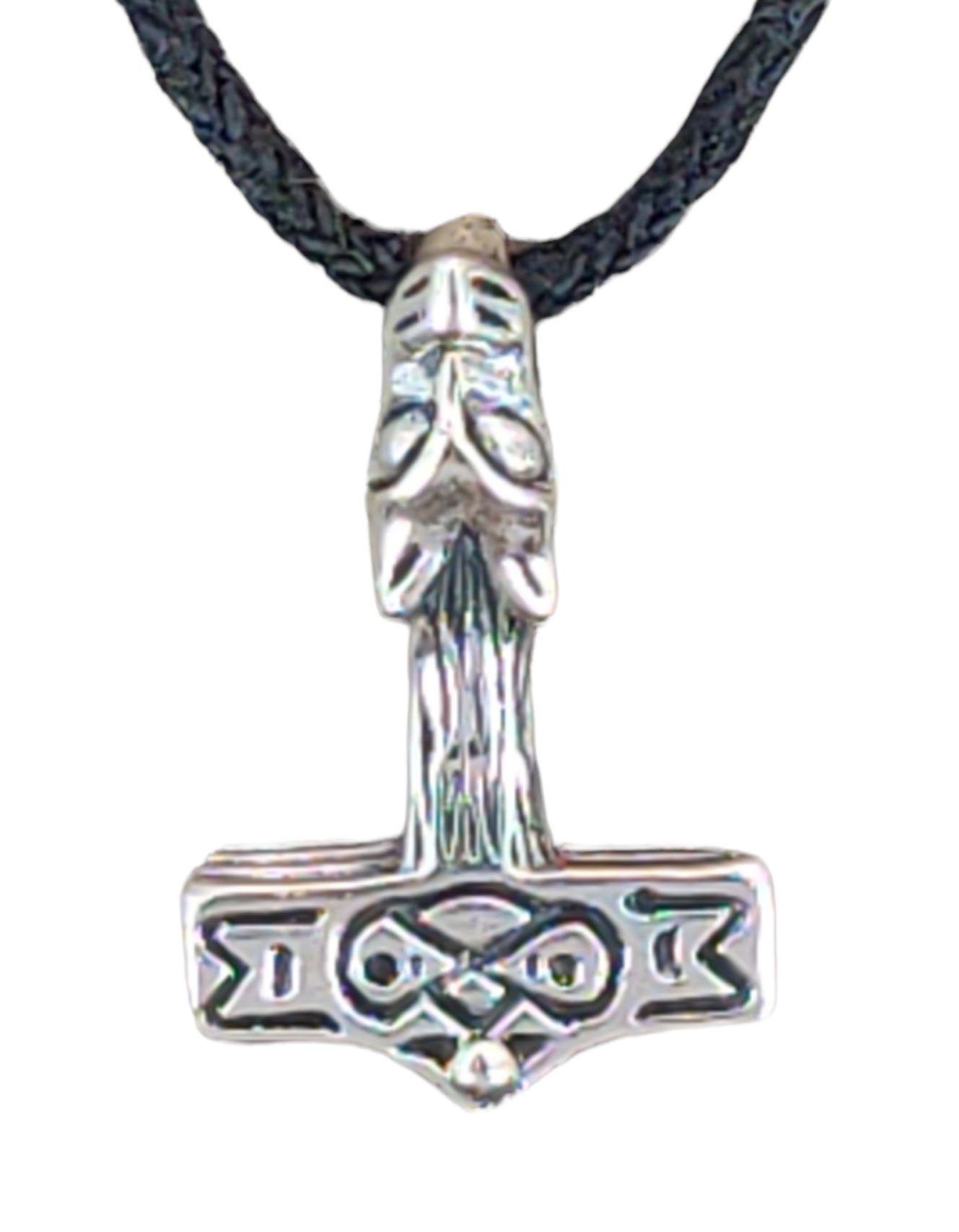 925 Leather Hammer Silber Kettenanhänger Thorhammer of Thorshammer Thor Wolfskopf Kiss