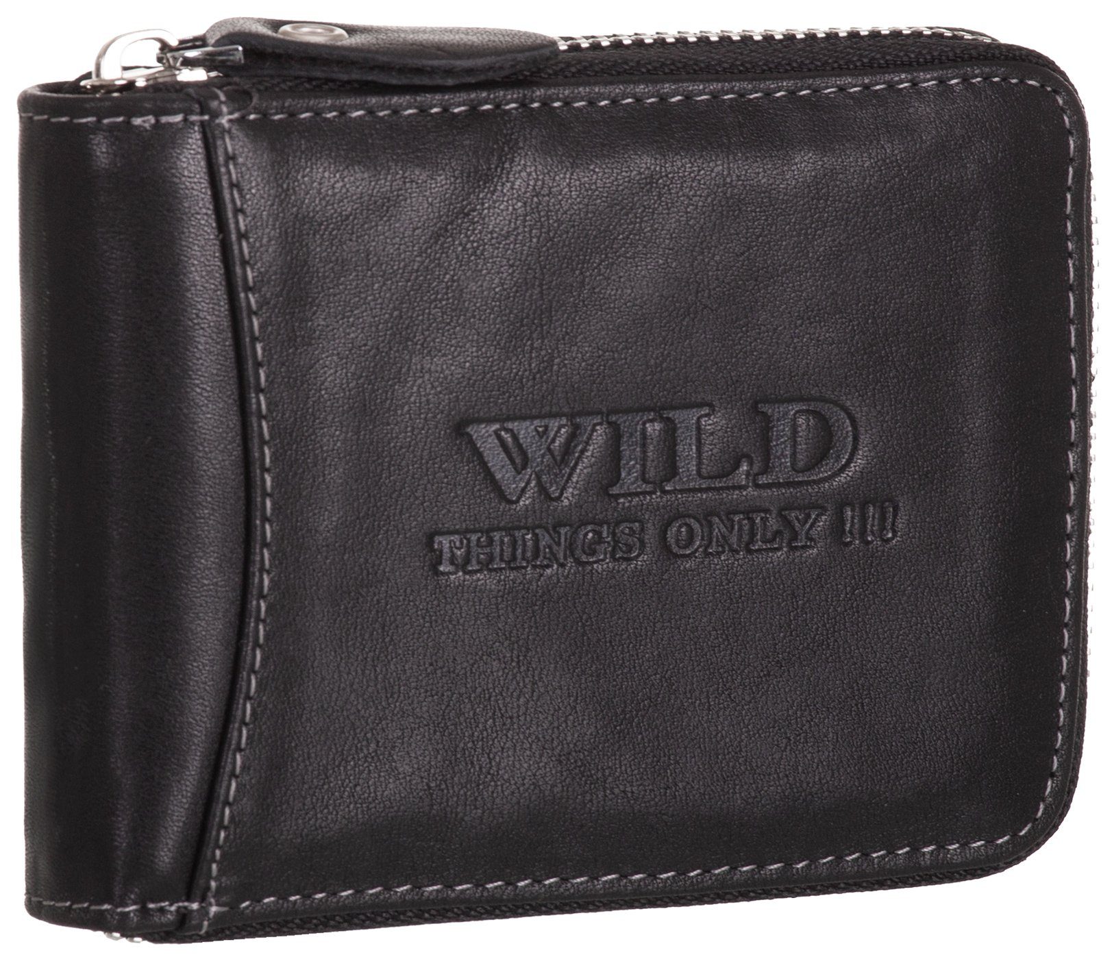 BAG STREET Geldbörse, Geldbörse Echt Leder RFID-Schutz mit Reißverschluss Portemonnaie Geldbeutel schwarz