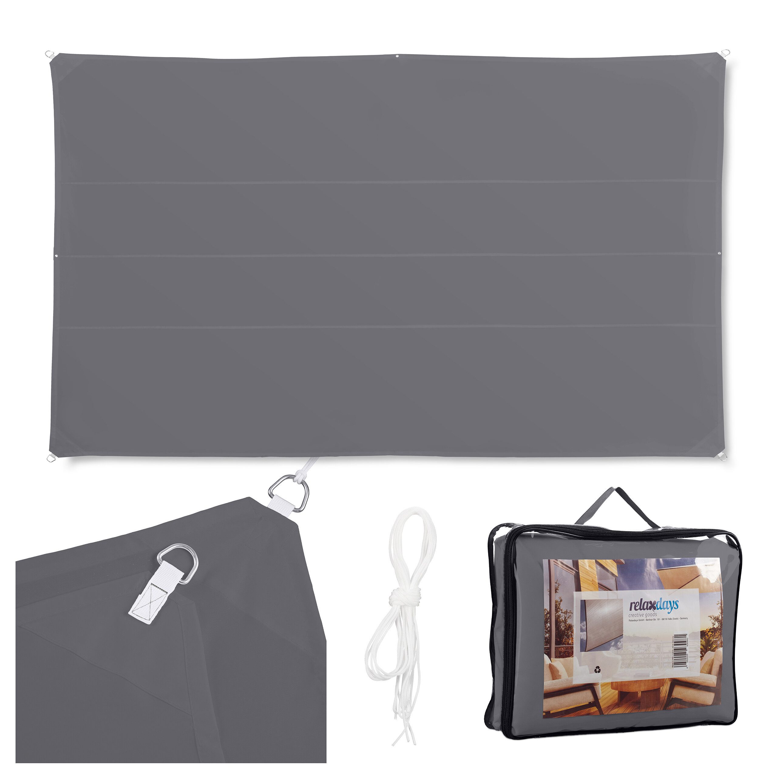relaxdays Sonnensegel Rechteckiges Sonnensegel grau, 4 x 6 m