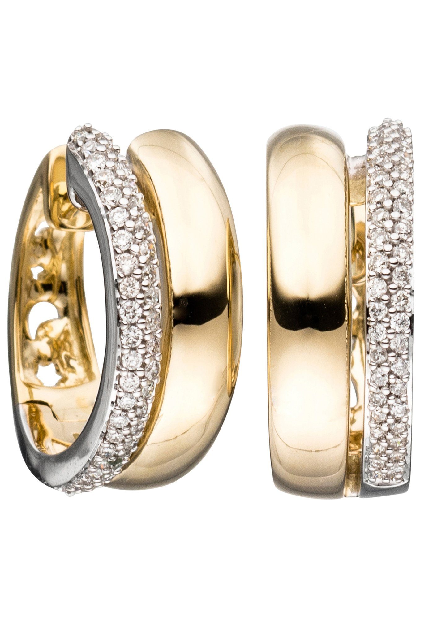 JOBO Paar Creolen Ohrringe mit 86 Diamanten, 585 Gold bicolor