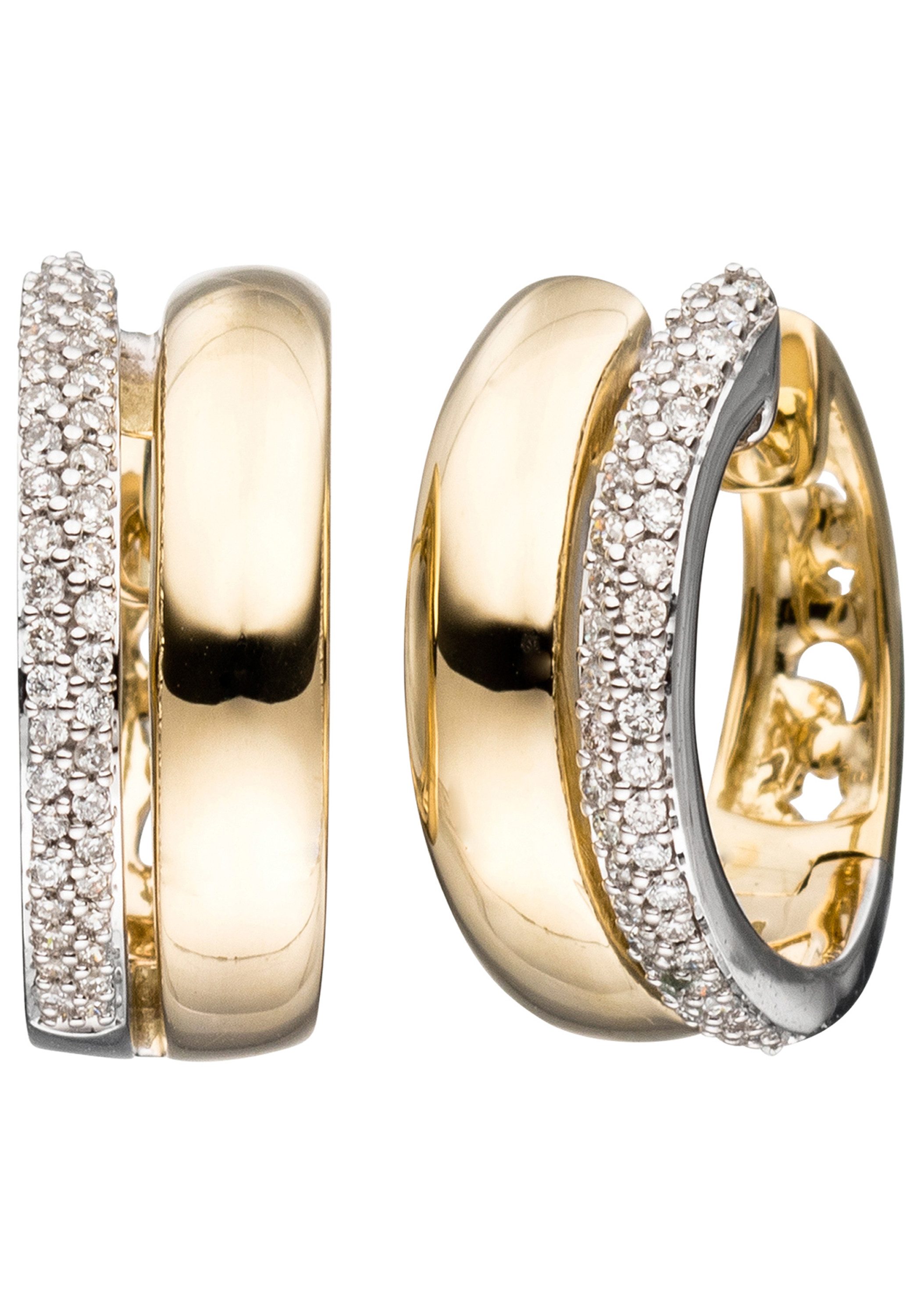 JOBO Paar Creolen Ohrringe mit 86 Diamanten, 585 Gold bicolor