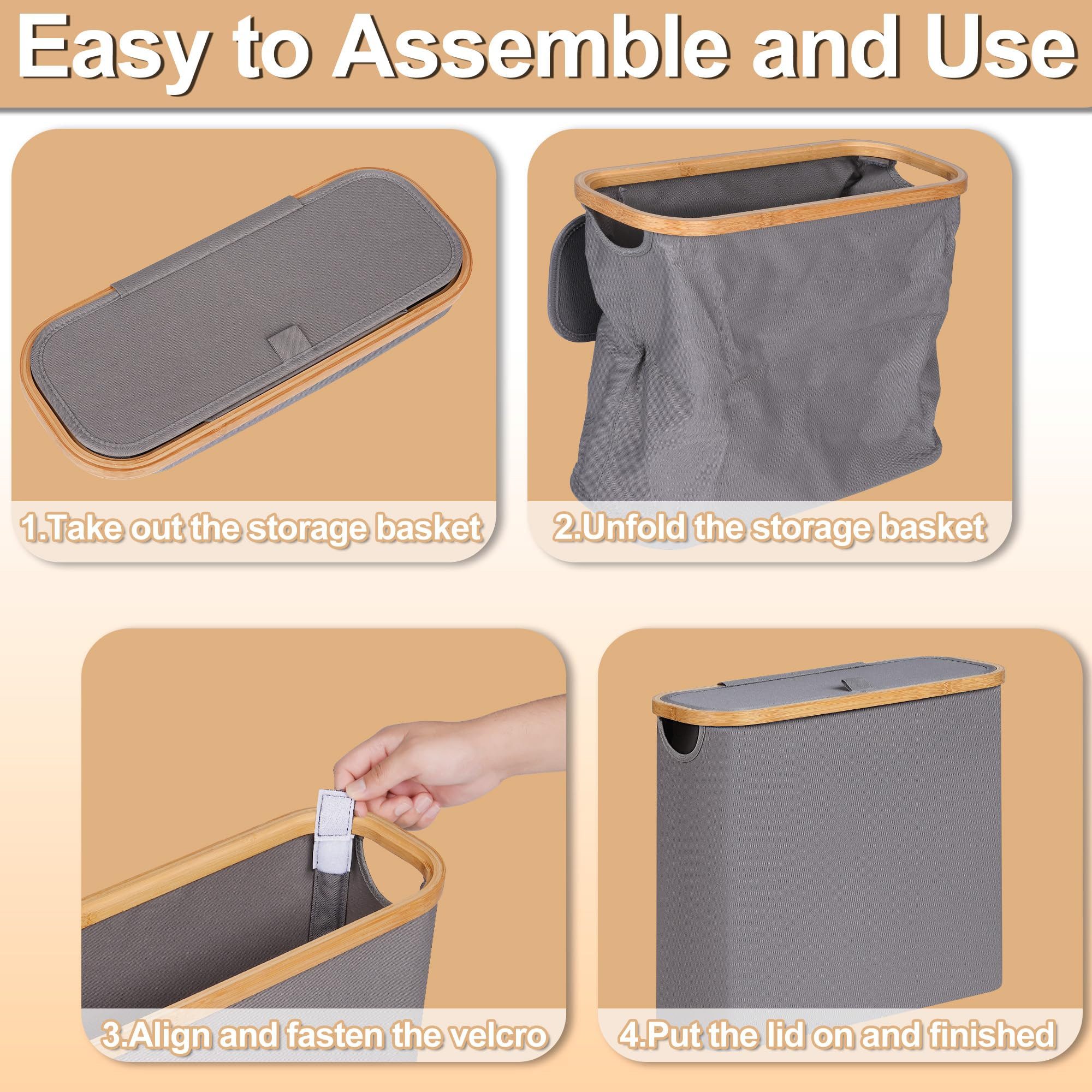 SURFOU Toiletten-Ersatzrollenhalter 28 L Toilettenpapier Aufbewahrungskorb mit Bambusdeckel (Schmaler Badezimmer Organizer für 9–12 Rollen Klopapier – faltbarer – Bild 5 von 5