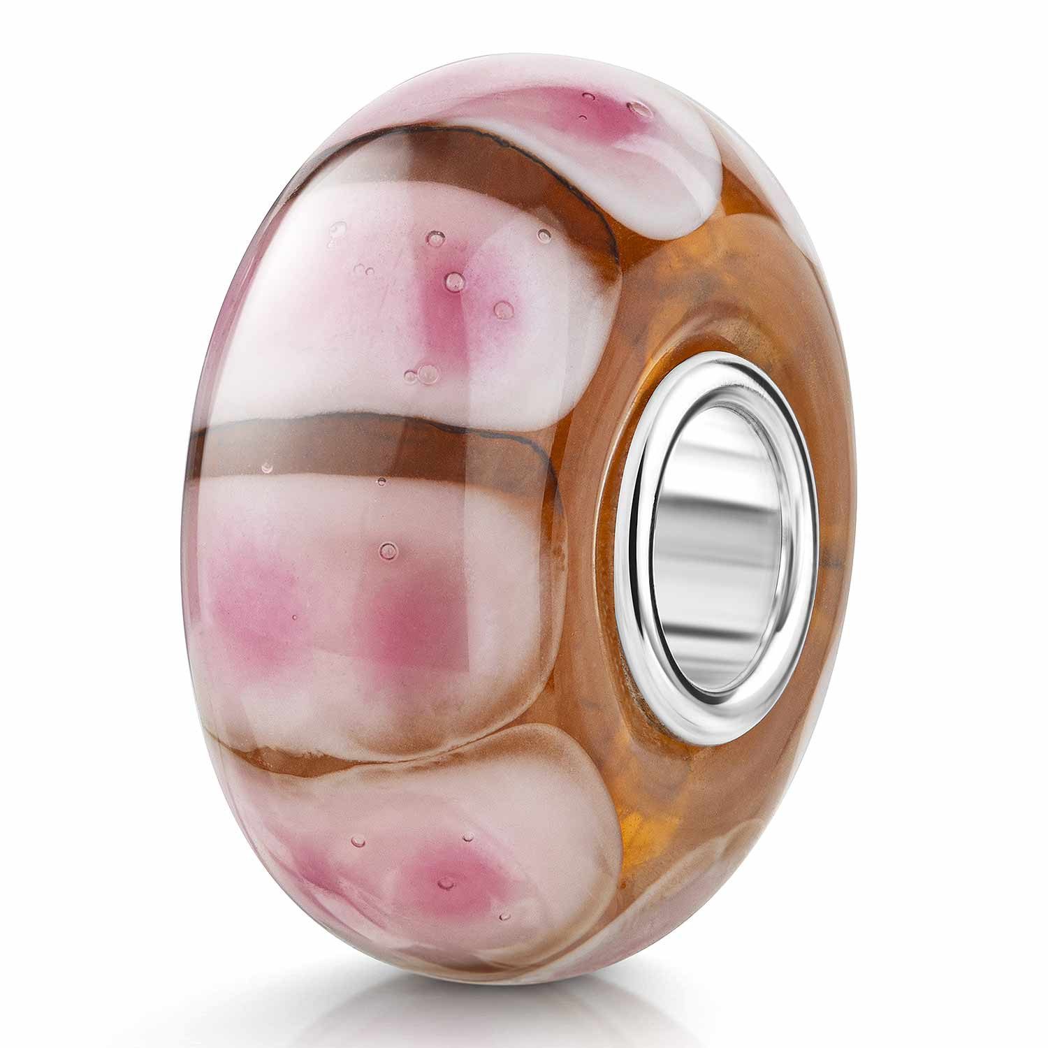 Bead Glasperle Abstrakt Orange Rosa Weiß Hülse 925 Silber 527
