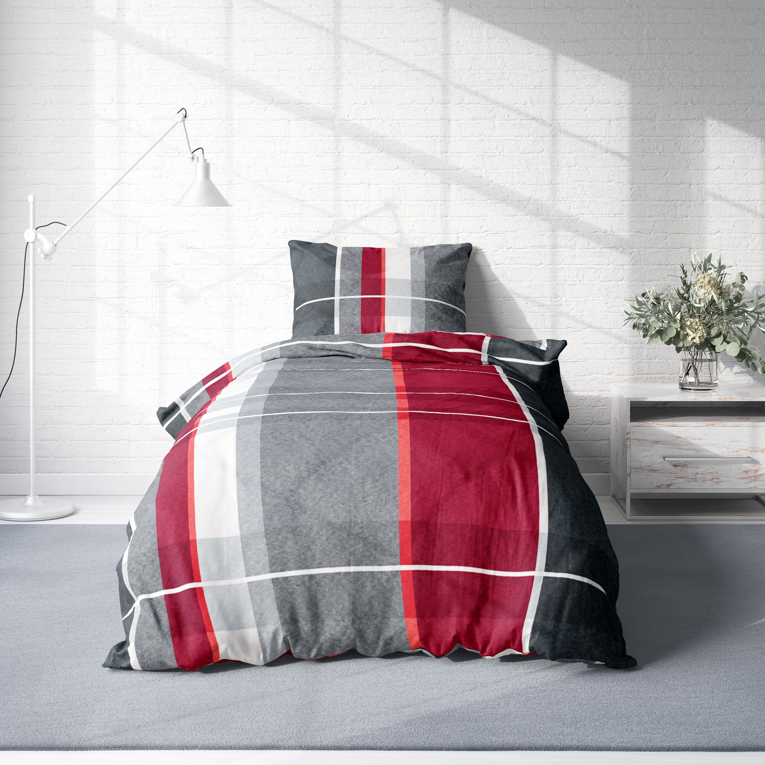 One Home Bettwäsche Bassam, Fleece, 2 teilig, kariert modern, kuschelig fla günstig online kaufen