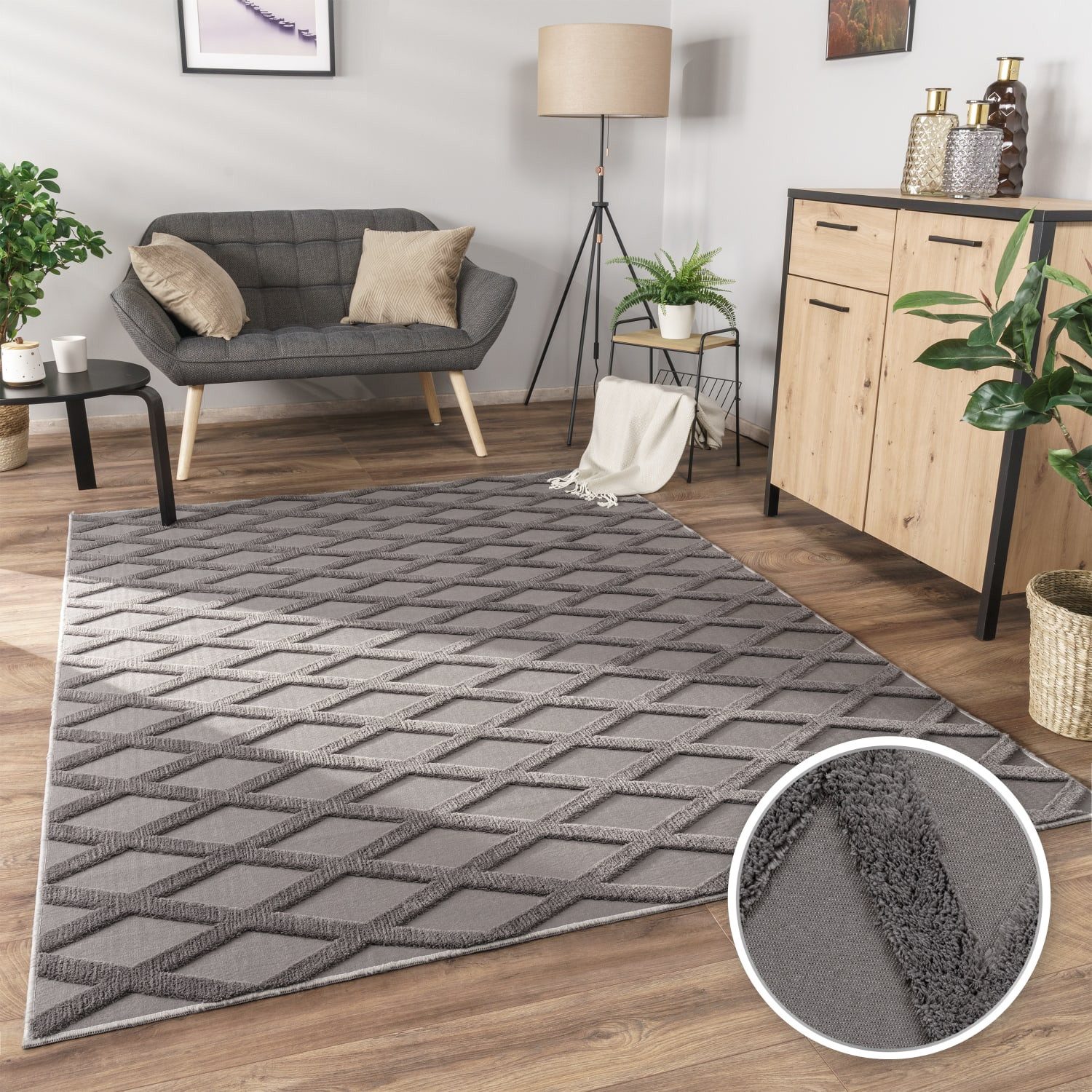 KADIMA DESIGN Teppich waschmaschinenwaschbar Rauten Küche, Flur Waschbarer Teppich, Rechteckig, Höhe: 14 mm, Florhöhe: 10 mm, 100% …