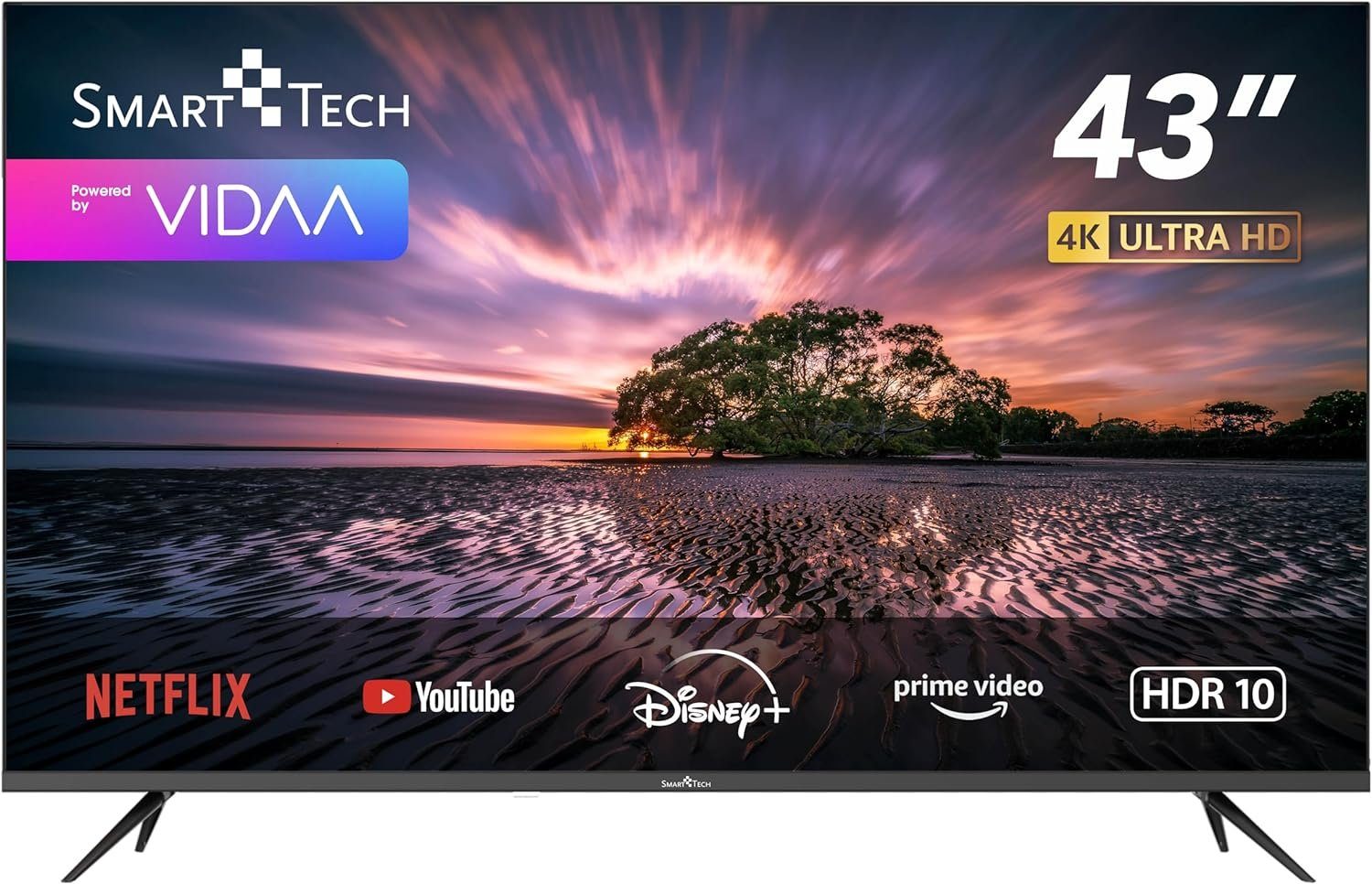 Smart Tech 43UV10V1 LCD-LED Fernseher (43 Zoll, 4K Ultra HD, Quad Core, 4K, DVB-T2/C/S2, WIFI, Dolby Audio HDMI USB Netflix/YouTube, Quad Core, 4K, DVB-T2/C/S2, WIFI, Dolby Audio HDMI USB Netflix/YouTube)
