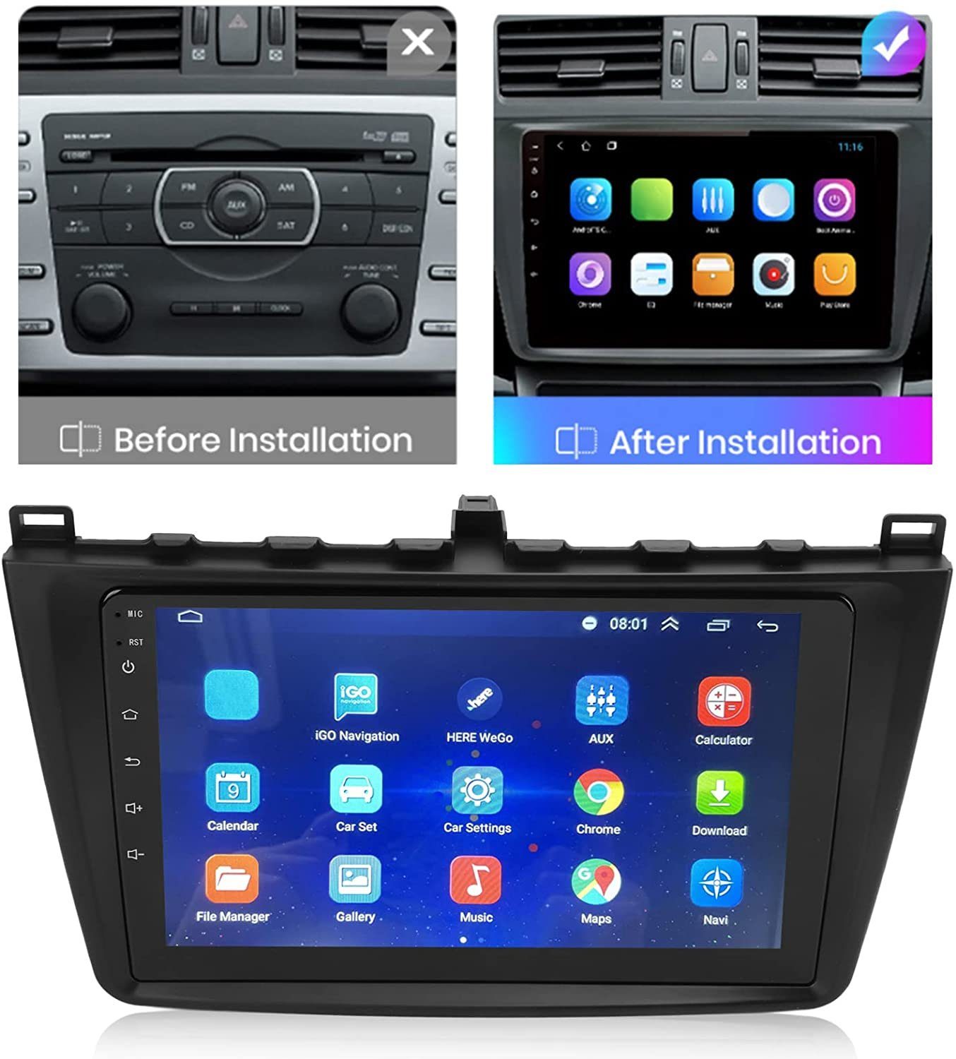 RDS Autoradio Mazda Einbau-Navigationsgerät Android DAB+ 4GB für RAM GPS GABITECH 6 Bluetooth