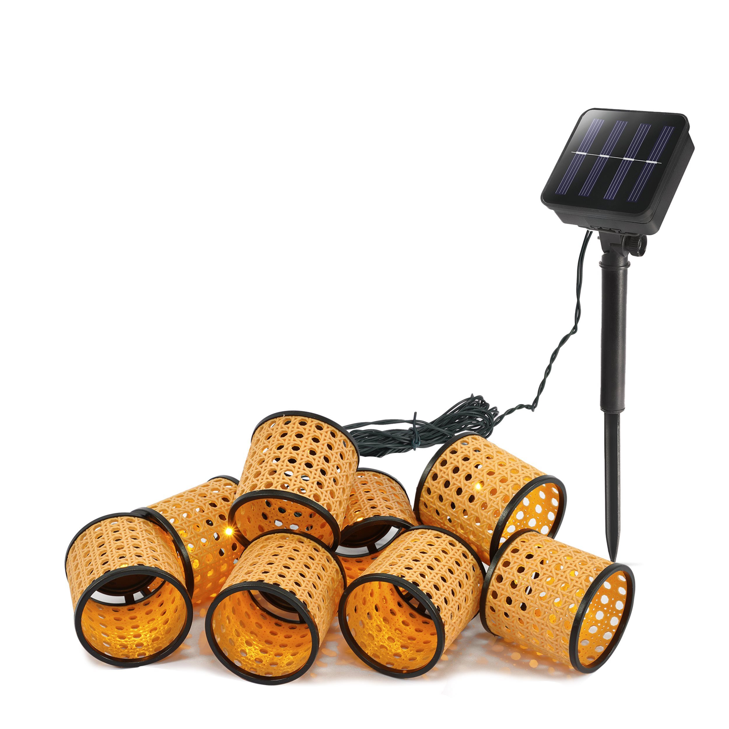 esotec LED Gartenleuchte Solarkette 8 Rattan-Körbchen 2,4m +Zuleitung 2m 2500K outdoor 102800, ON/OFF, automatisch EIN/AUS bei Dämmerung, LED fest integriert, 2 – Bild 2 von 5