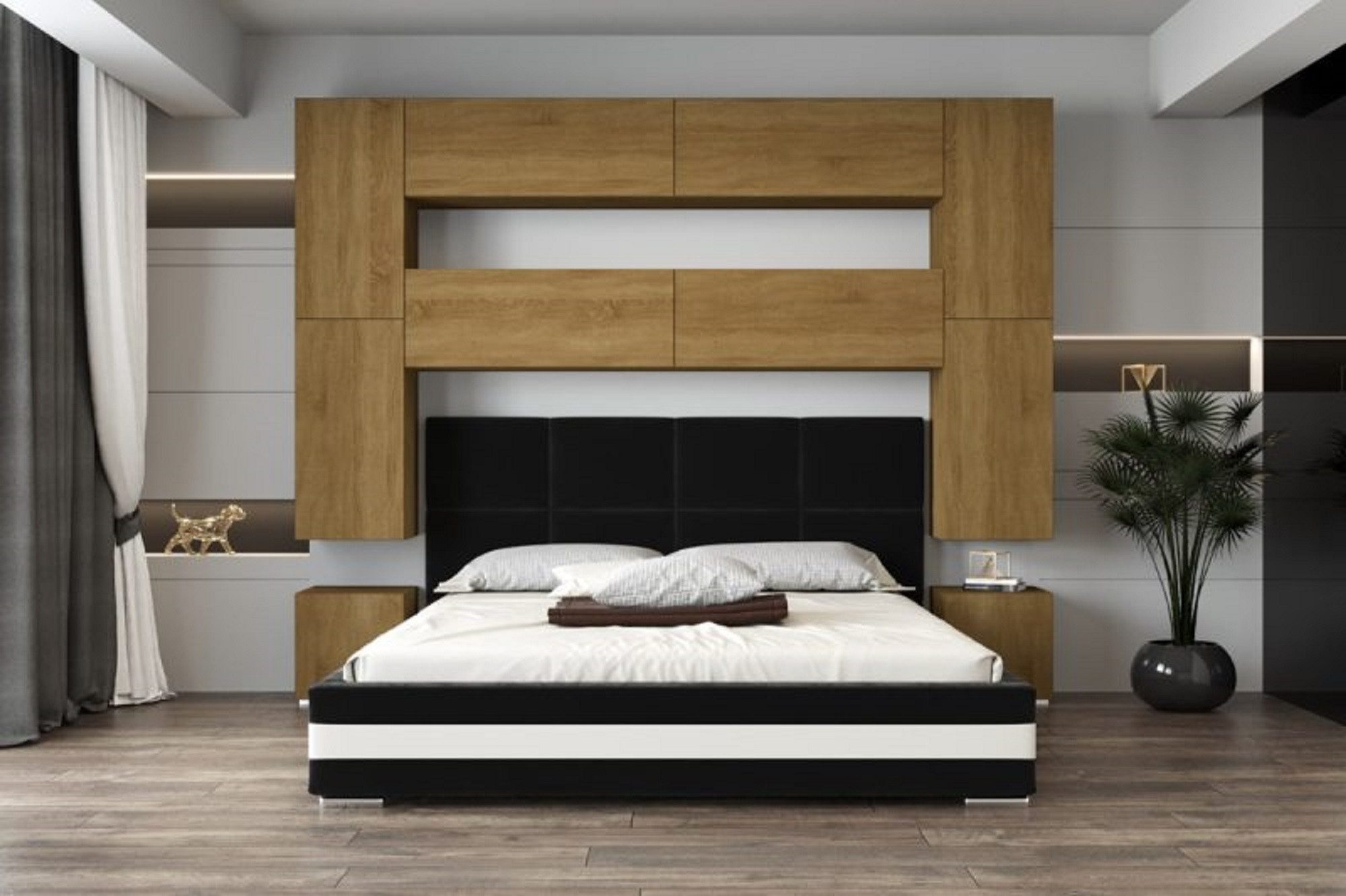 ROYAL24_MARKT Schlafzimmer-Set - Bett mit Panama Schränken, (Komplett Set, 10-St., Premium - Panama 4), Es entspricht den feinsten Geschmäckern.