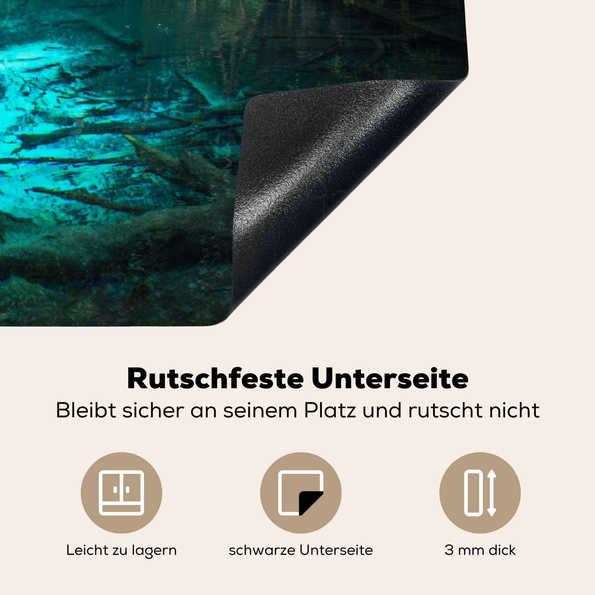 MuchoWow Herdblende-/Abdeckplatte Leuchtend See tlg), Vinyl, Dschungel, Ceranfeldabdeckung, für im cm, 83x51 küche Arbeitsplatte (1 blauer