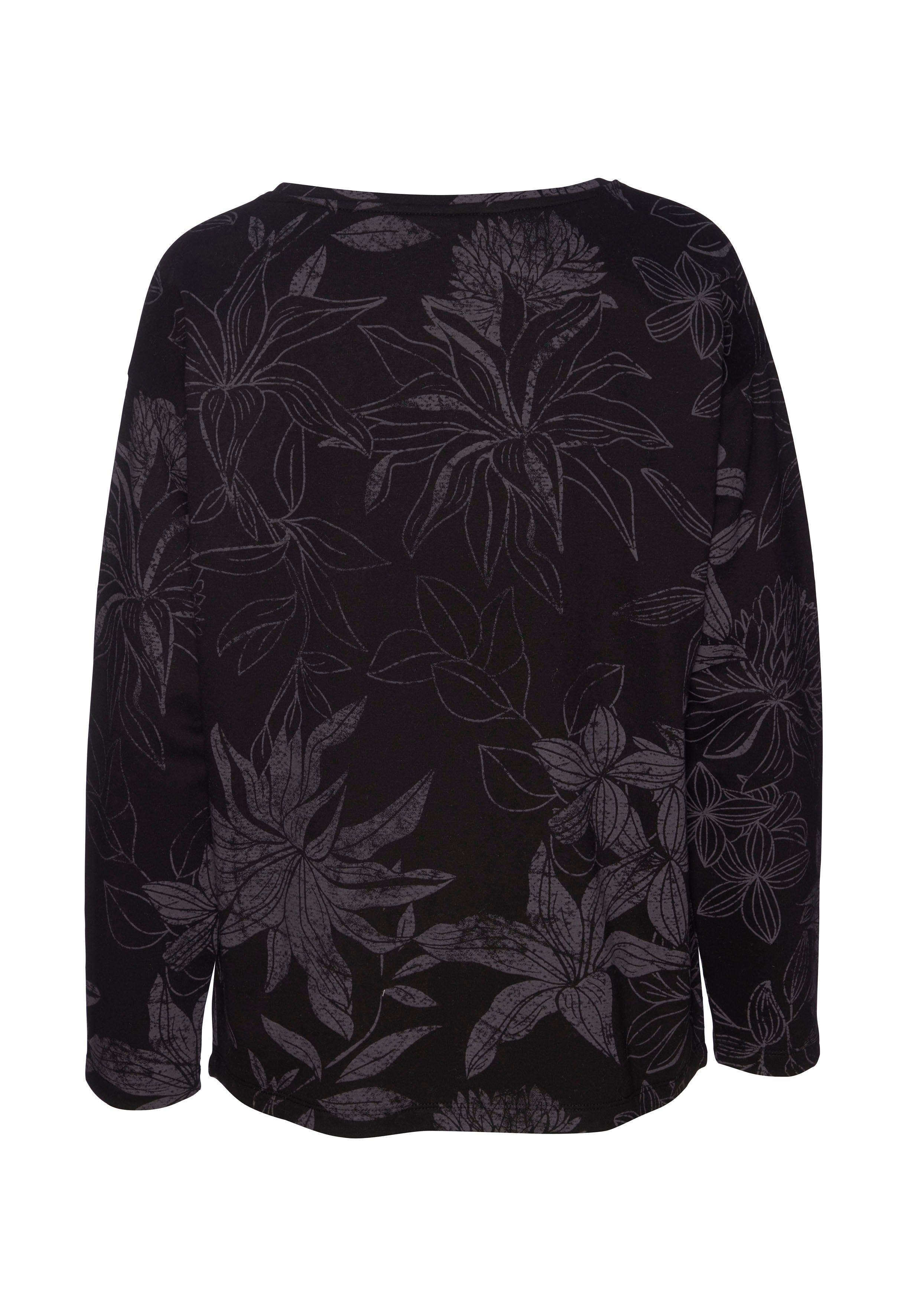 mit Sweatshirt schwarz-gemustert floralem Alloverdruck, Loungewear, Loungeanzug LASCANA