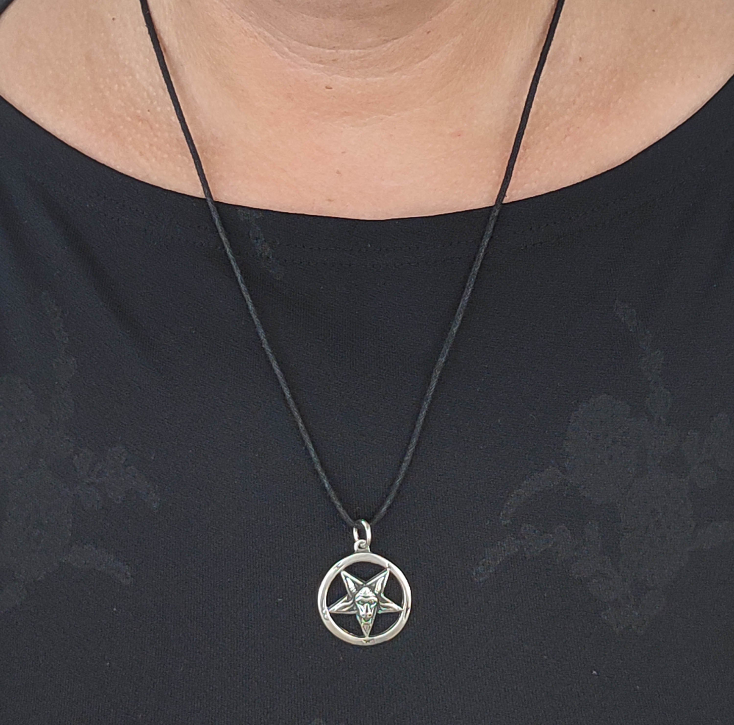 of Pentagramm Kiss Baphomet 925 Ziegenkopf Silber Kettenanhänger Satanist Anhänger Leather
