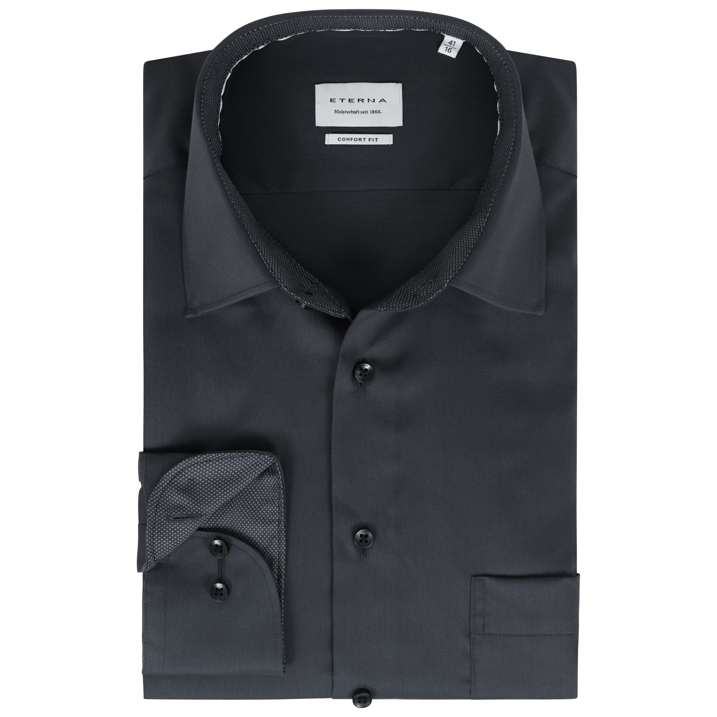 Eterna Langarmhemd Comfort Fit, Anthrazit, 100 % Baumwolle, Satingewebe, Bü günstig online kaufen