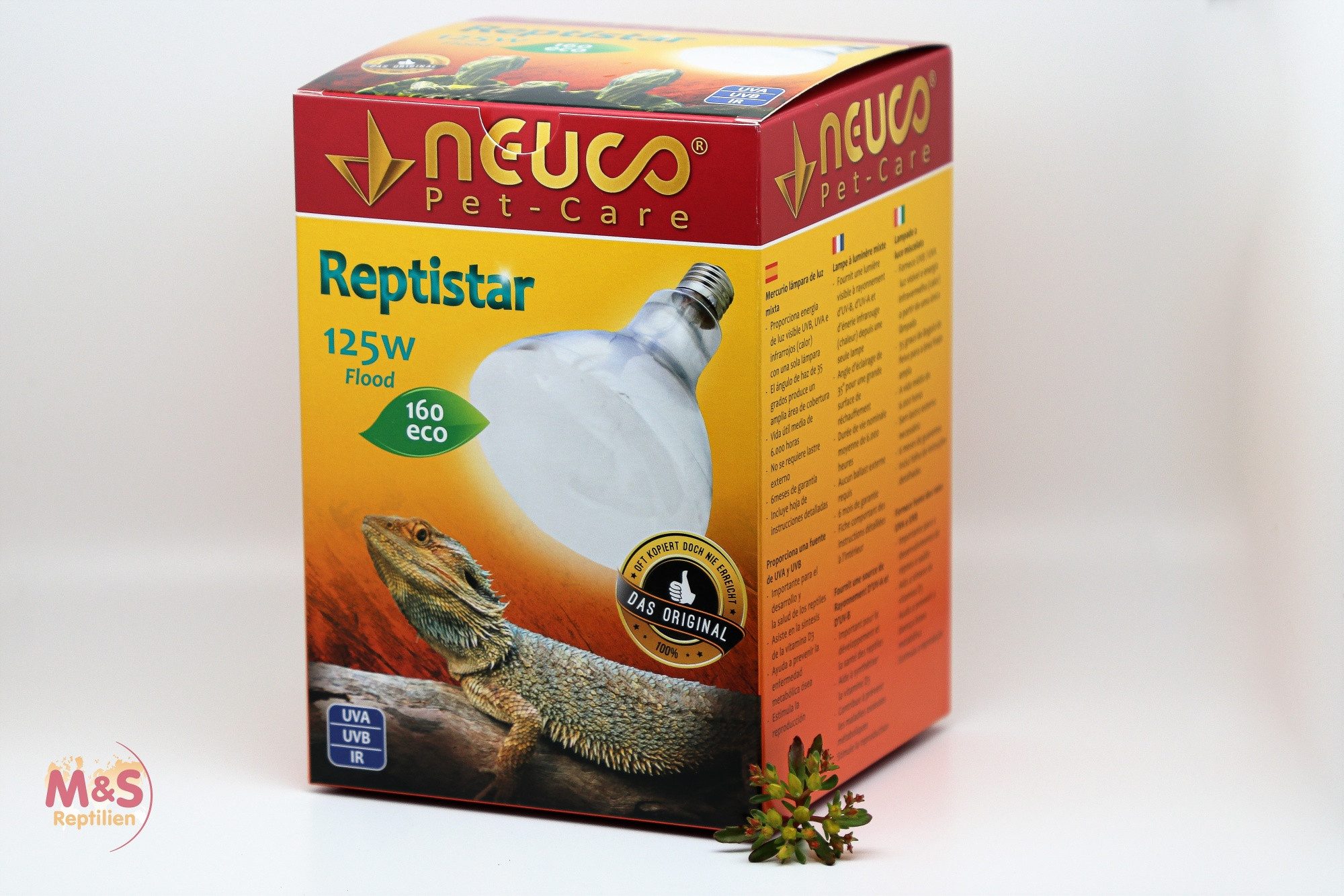M&S Reptilien Terrarienleuchte Neuco Reptistar (UV-Lampe) 125 Watt Flood (Eco 160)