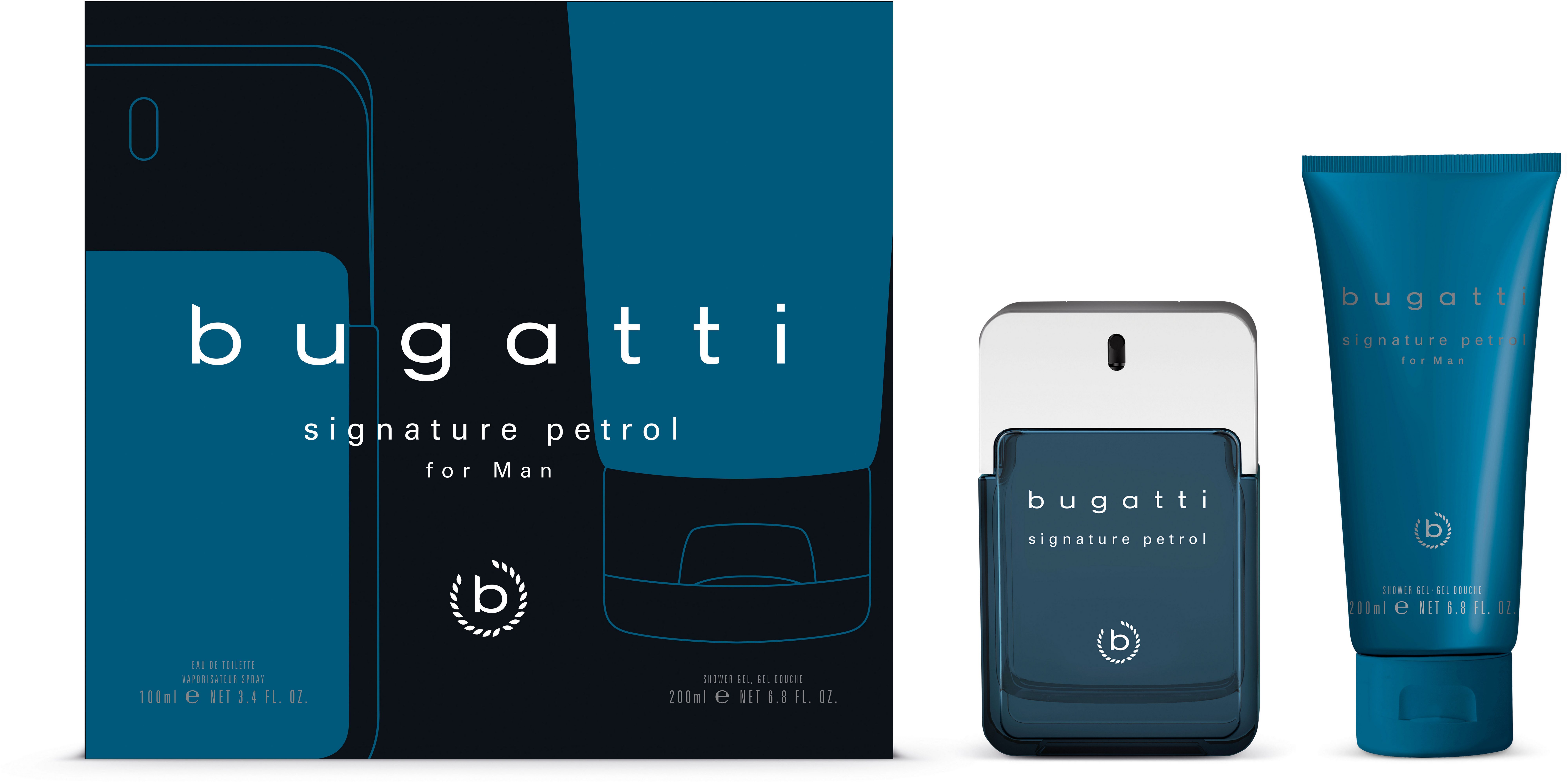 bugatti Eau de Toilette BUGATTI Signature Petrol for him GP EdT 100ml + 200 ml SG, 2-tlg., Herrenduft-Set mit Zitrone, Zedernholz und aquatischer Note.
