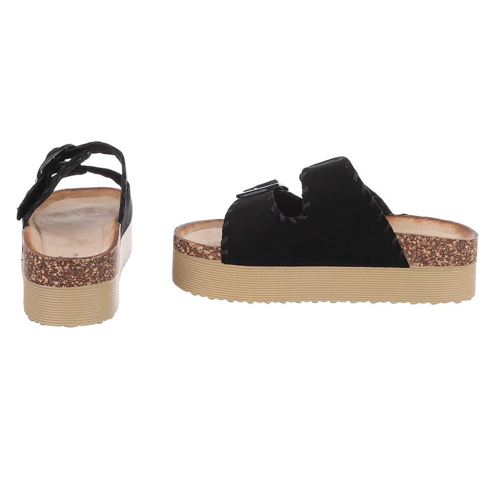 Ital-Design Damen Plateau-Pantolette mit Schnallen und Zierprägung Plateausandaletten (91895613) Flach Pantoletten in Schwarz – Bild 5 von 5