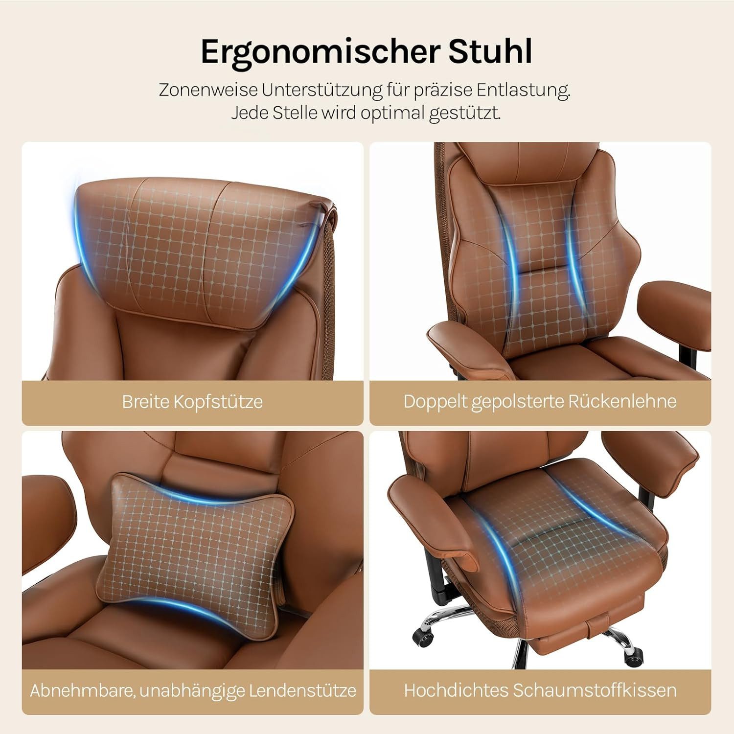 Woltu Bürostuhl, Chefsessel Doppellagige weiche Rückenlehne, ergonomisch
