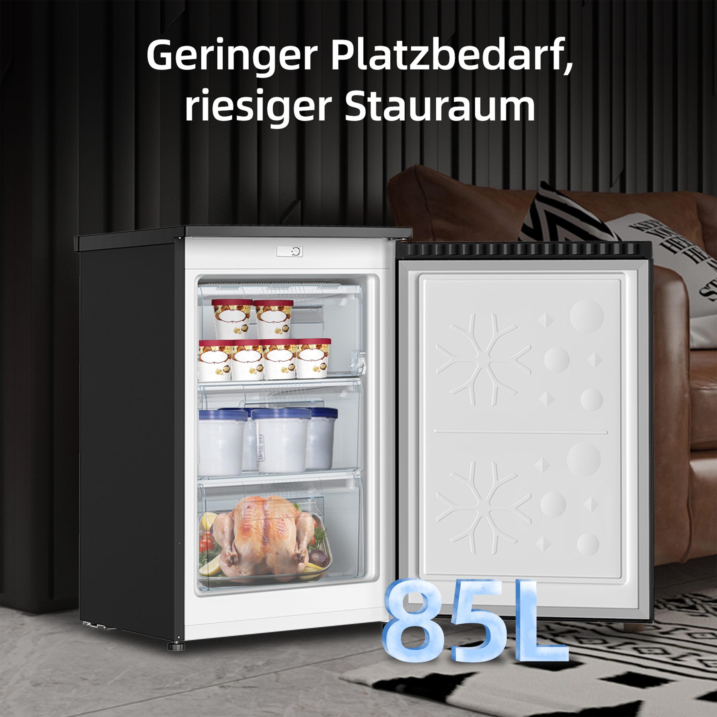 CHiQ Gefrierschrank Kompakt Gefrierschrank CSD95BC, 85 cm hoch, 54.9 cm breit, EEK C, 3 Gefrierschubladen, 4-Sterne-Gefrierfunktion, 39dB