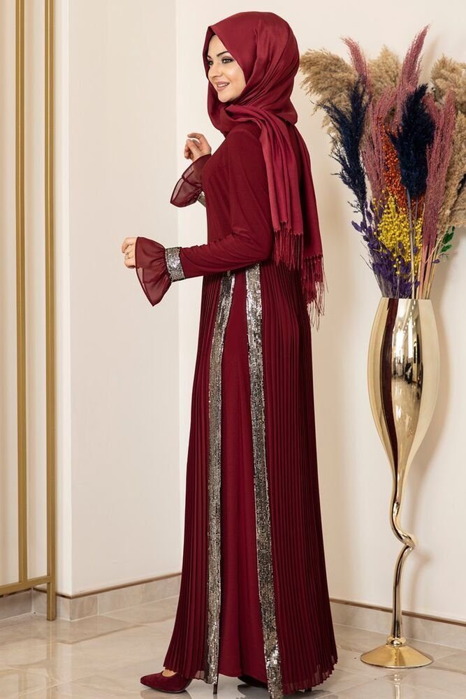 Modavitrini Maxikleid Damen Hijab Abendkleid mit Pailletten Modest Abiye Abaya (EYLÜL) Faltendetail Rock