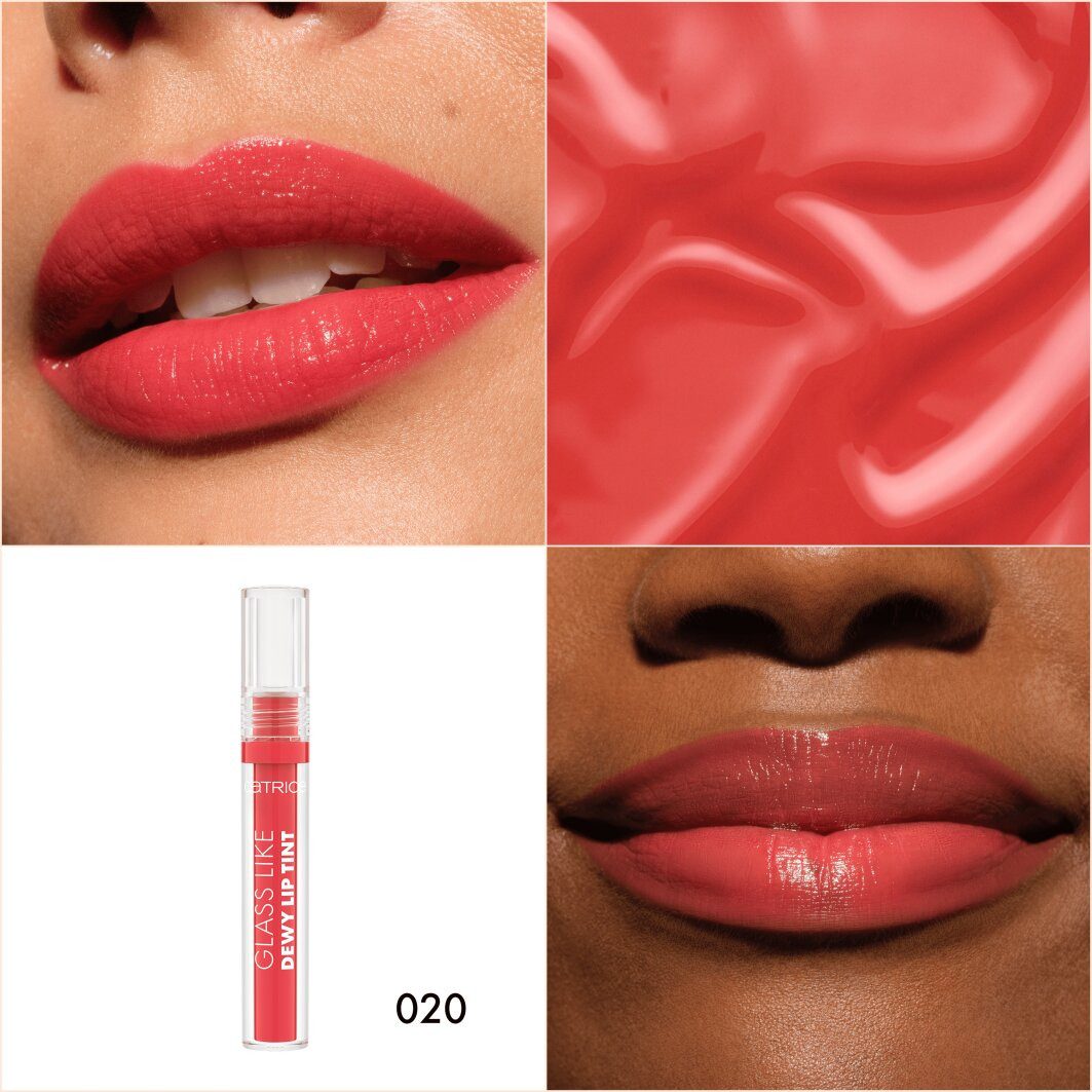 Catrice Lipgloss Glass Like Dewy Lip Tint, 3-tlg., Intensive Pflege, hochglänzendes, leuchtendes Finish, wässrige Textur.