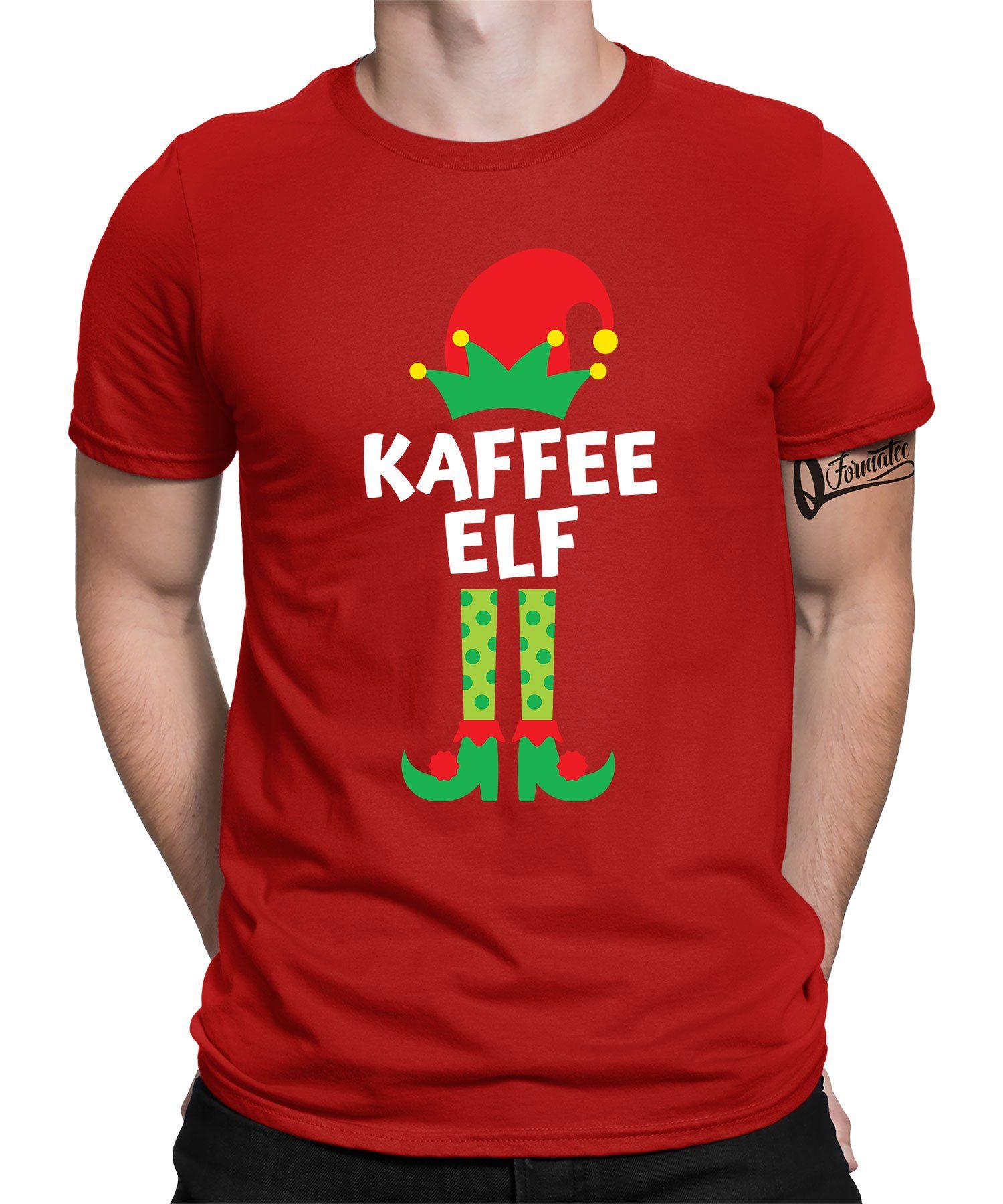 Quattro Formatee Kurzarmshirt Kaffee Elf - Weihnachten X-mas Christmas Herren T-Shirt (1-tlg) Rot