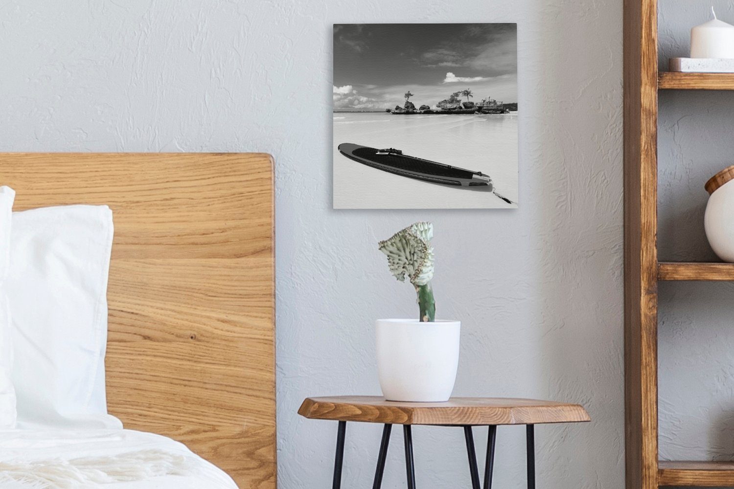 OneMillionCanvasses® Leinwandbild Surfbrett am von Strand St), Schlafzimmer Wohnzimmer Boracay für weiß, - schwarz Bilder Leinwand (1 und