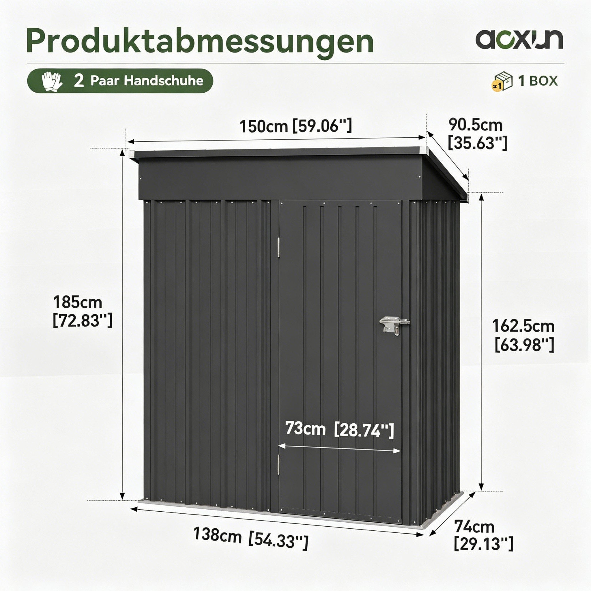 AOXUN Gerätehaus aus verzinktem Metall mit Einzeltür & Schrägdach, 150 × 90,5 × 185 cm, BxT: 150x90.5 cm, (1 St)