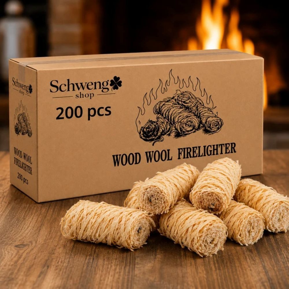 Schweng Feuerstarter Holzwolle Feueranzünder 200 Stück – für Kamin, Ofen & Grill