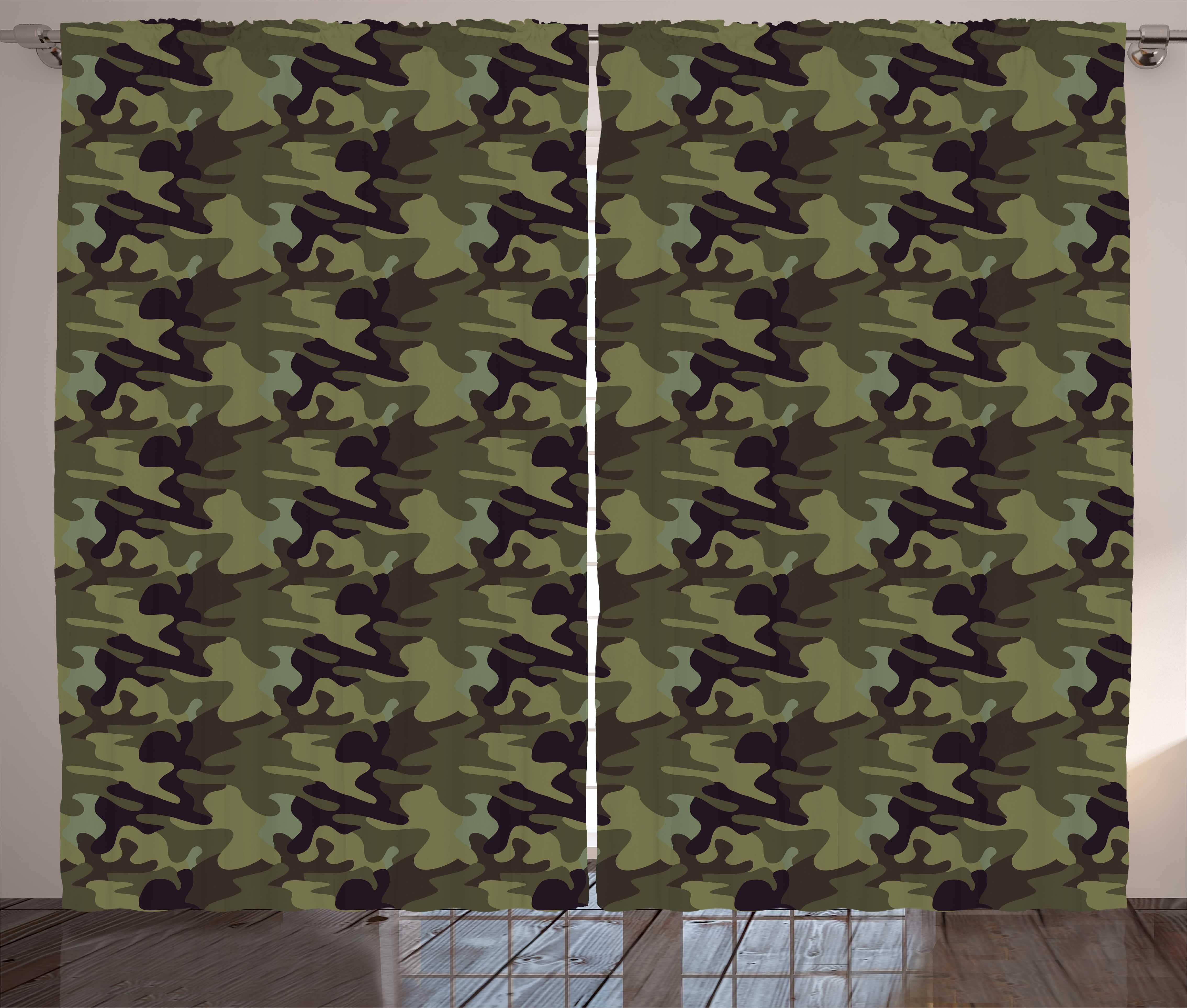 Gardine Schlafzimmer Kräuselband Vorhang mit Schlaufen und Haken, Abakuhaus, Khaki Camouflage Motiv Camo Stains | Fertiggardinen