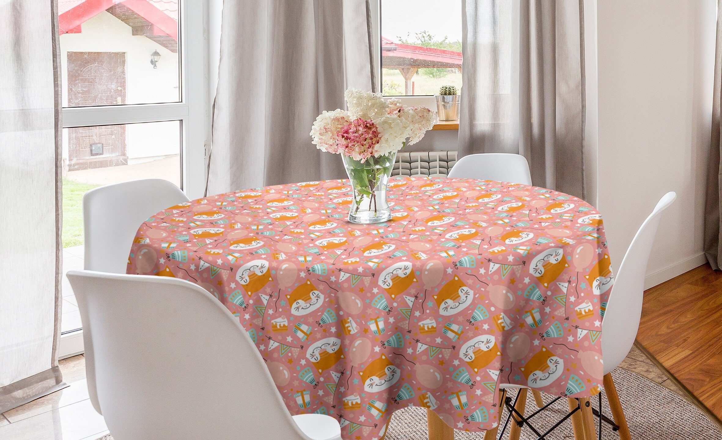 Tischdecke Dekoration, Geburtstags-Party-Muster Esszimmer Abdeckung Küche Kreis für Tischdecke Abakuhaus Katze
