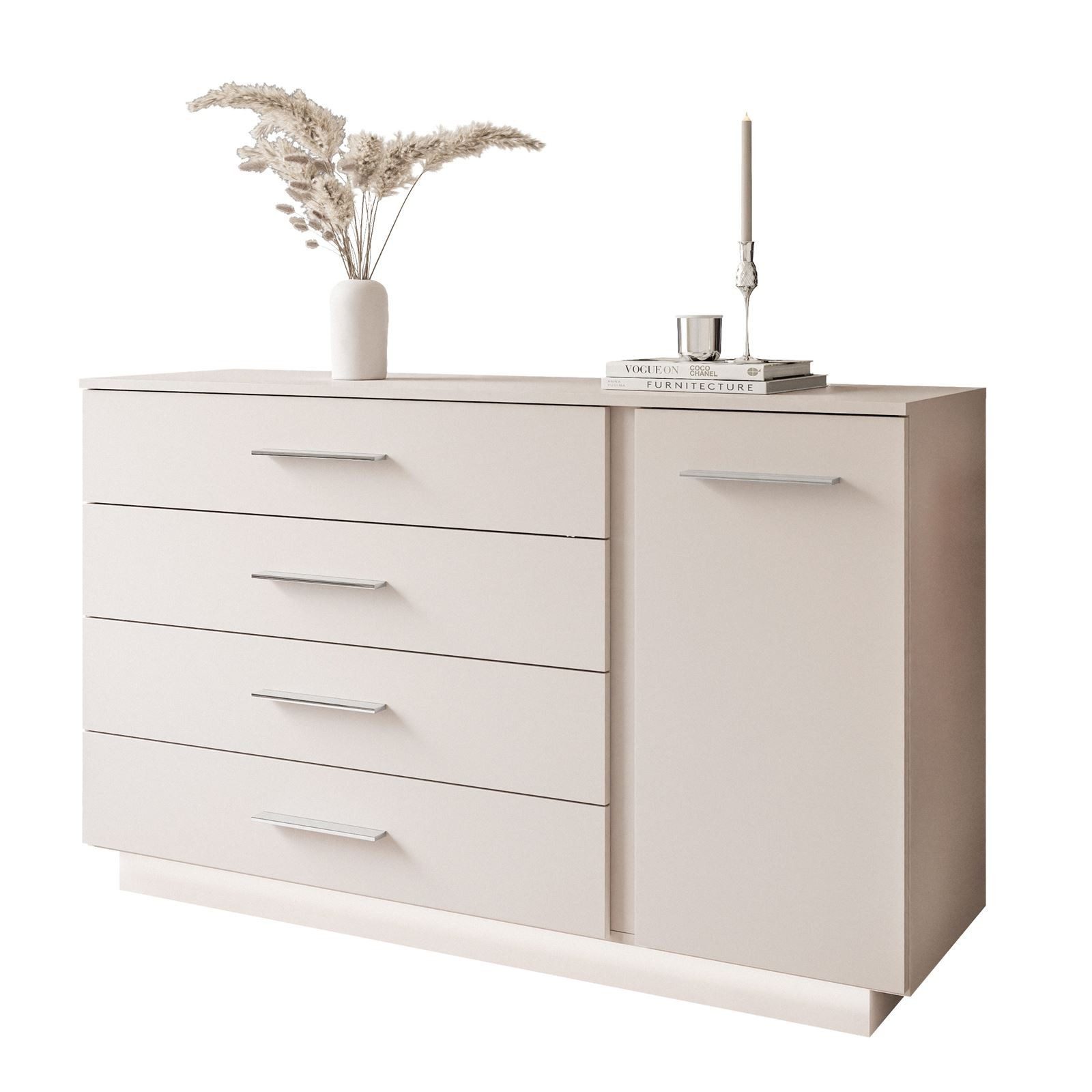 Lookway Kommode LINA KASCHMIR II 1D4S mit LED Beleuchtung, 138x84x40 cm