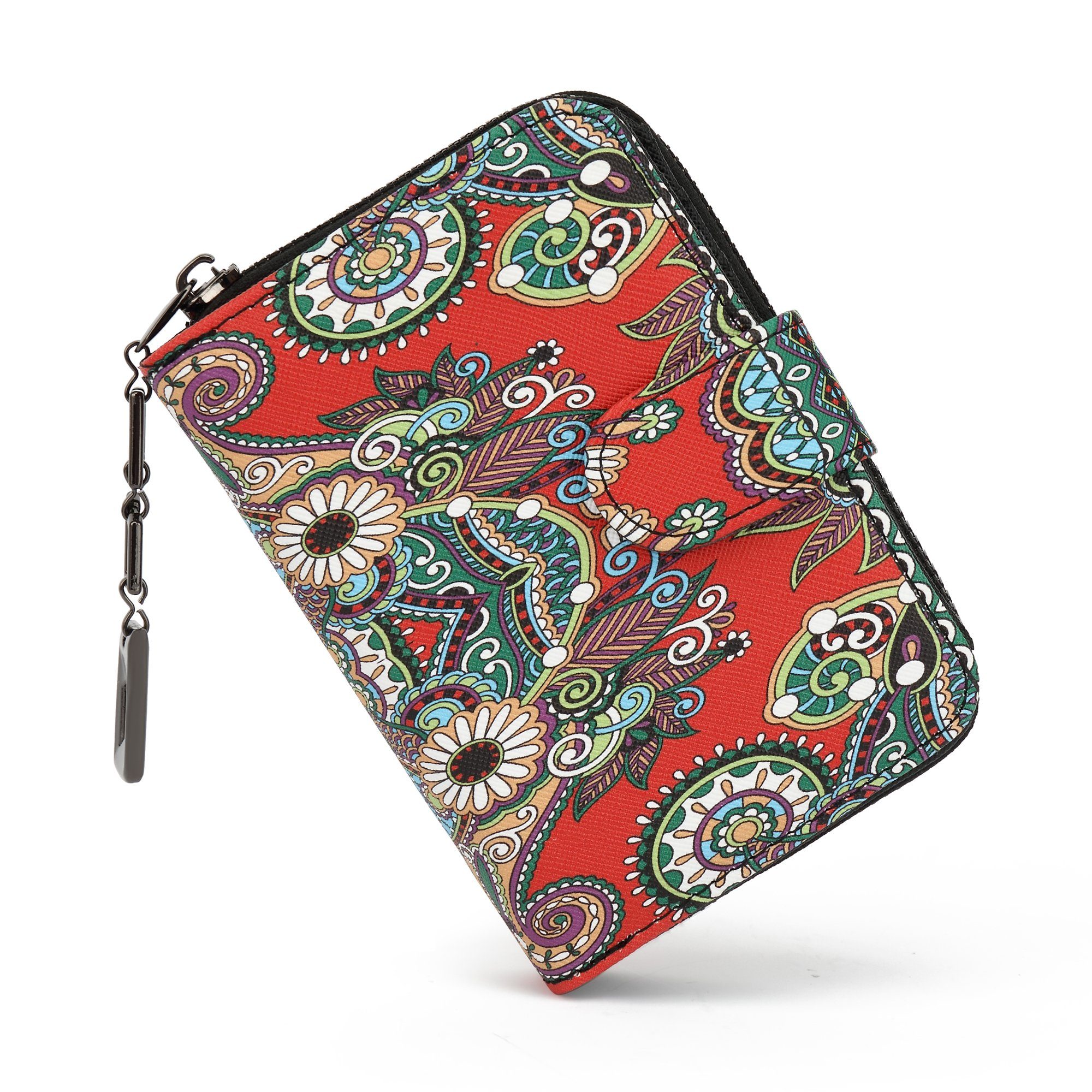 TAN.TOMI Brieftasche Geldbeutel mit Blumen- und Blütenmuster im Mandala Stil, Praktische Aufteilung mit viel Platz Saflor-MC5