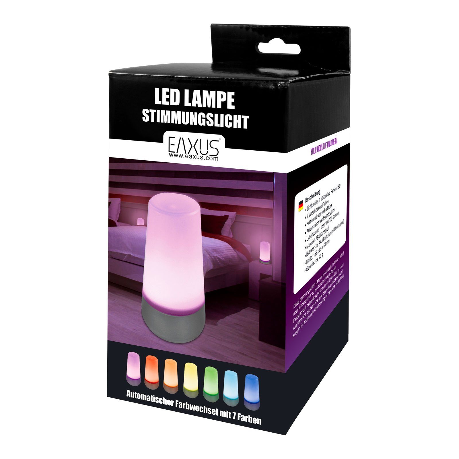 LED - RGB-Farbwechsel, 360° mit integriert, Nachtlicht/Nachttischlampe, Farbenpracht, Lichtstreuung Wunderschöne fest LED Stimmungslicht Tischleuchte RGB-Farbwechsel, EAXUS
