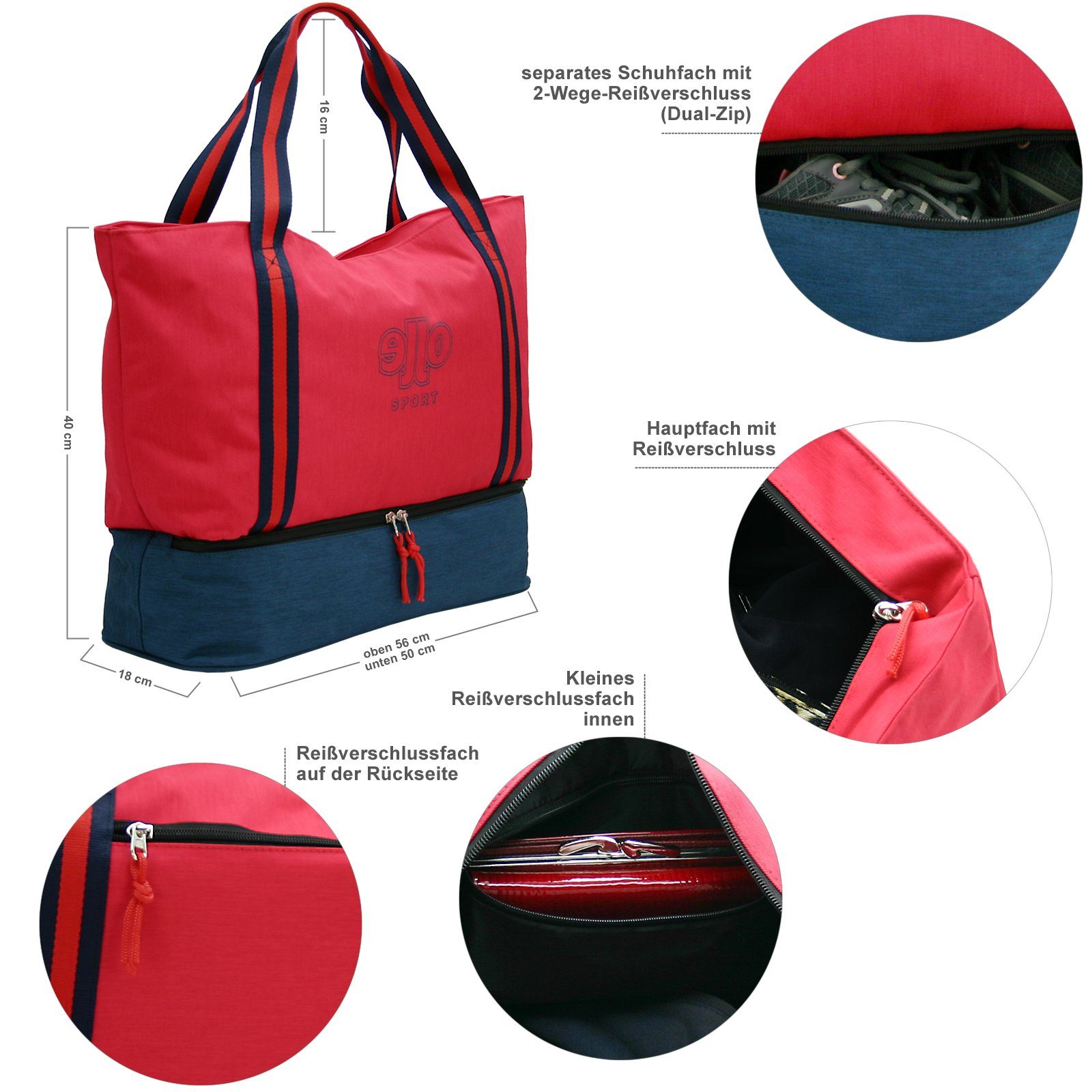 J JONES JENNIFER JONES Shopper XXL Damen Freizeittasche - Sporttasche mit Schuhfach - Badetasche