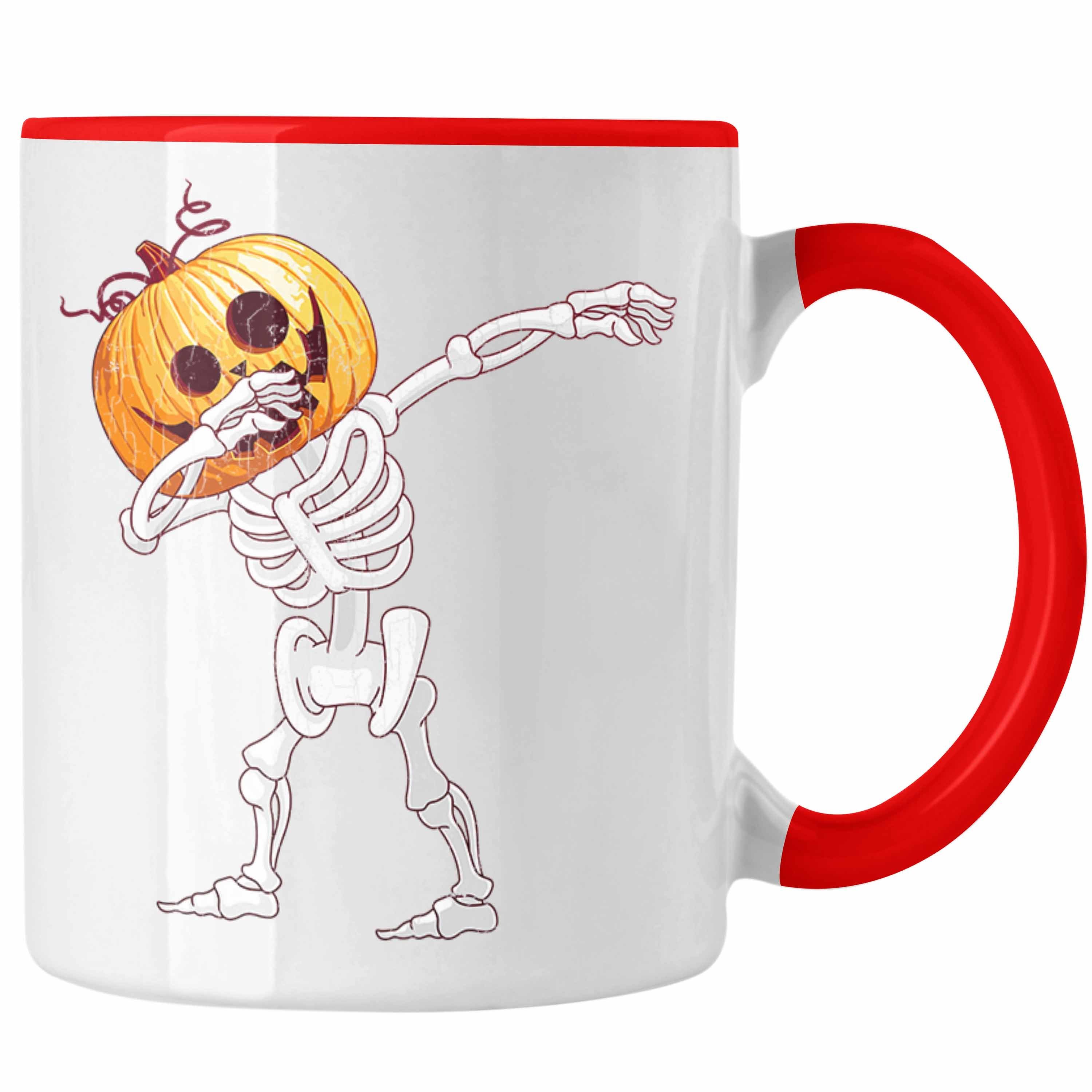 Trendation Tasse Halloween Tasse Kürbis Dekoration Becher Dabbing Skelet Rot