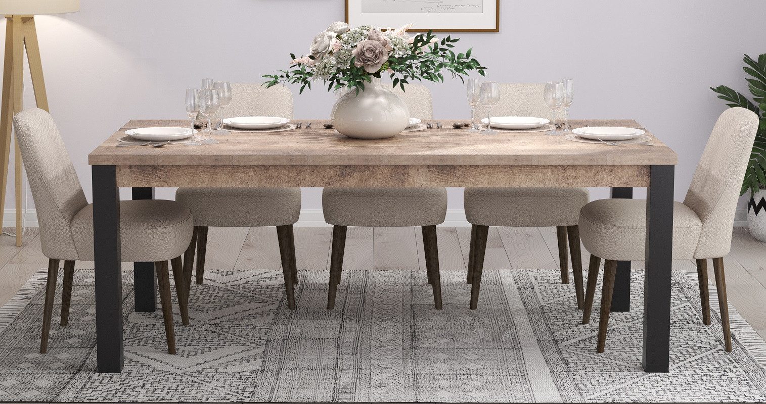 trendteam Esstisch Esstisch Emile 1, 200 x 100, Eiche Tabak / Schwarz (no-S günstig online kaufen