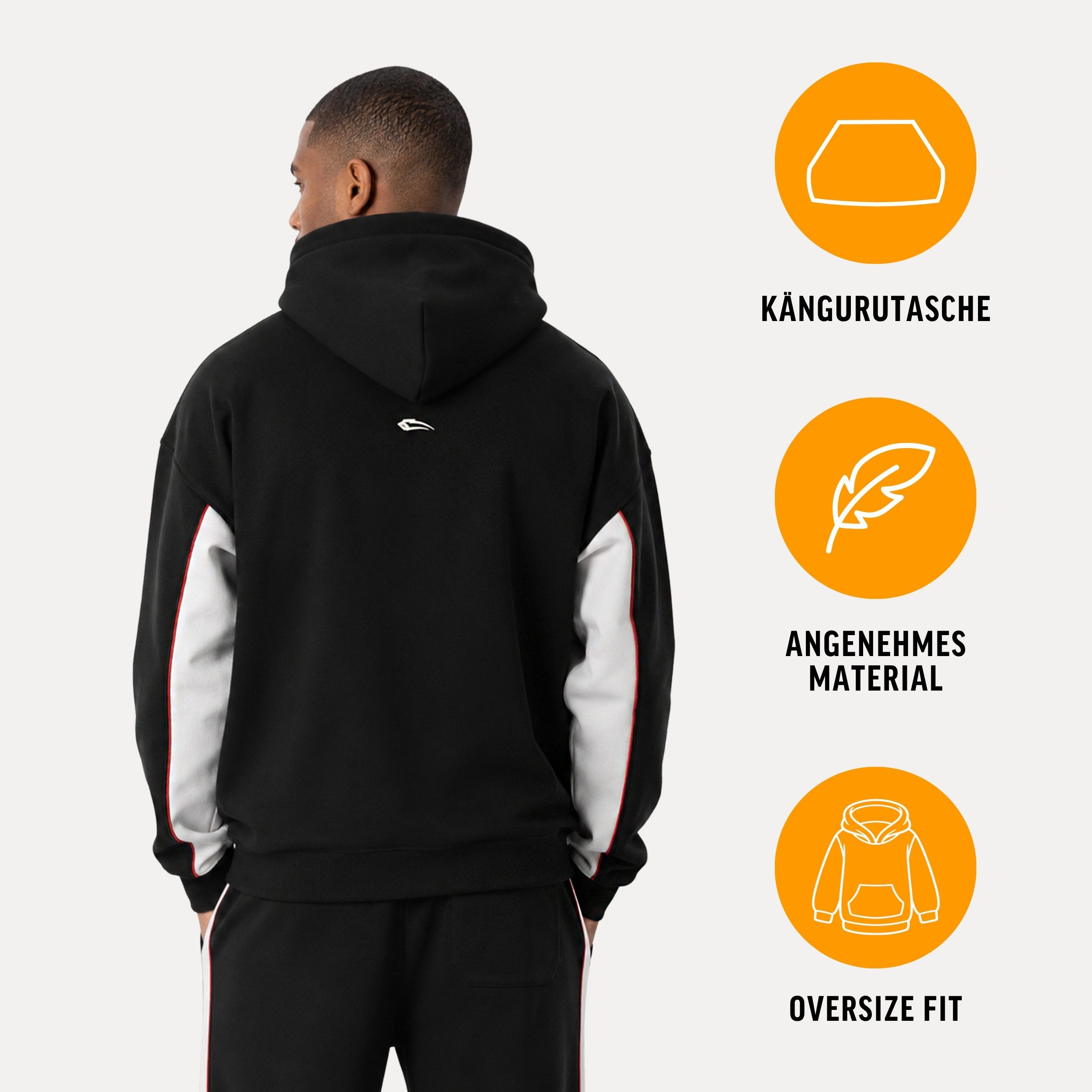 Smilodox Hoodie Tremiti Herren, FILA Pullover Oversize, Logo, Streetwear FILA Kollaboration, Baumwolle, Side Stripes, Kapuze