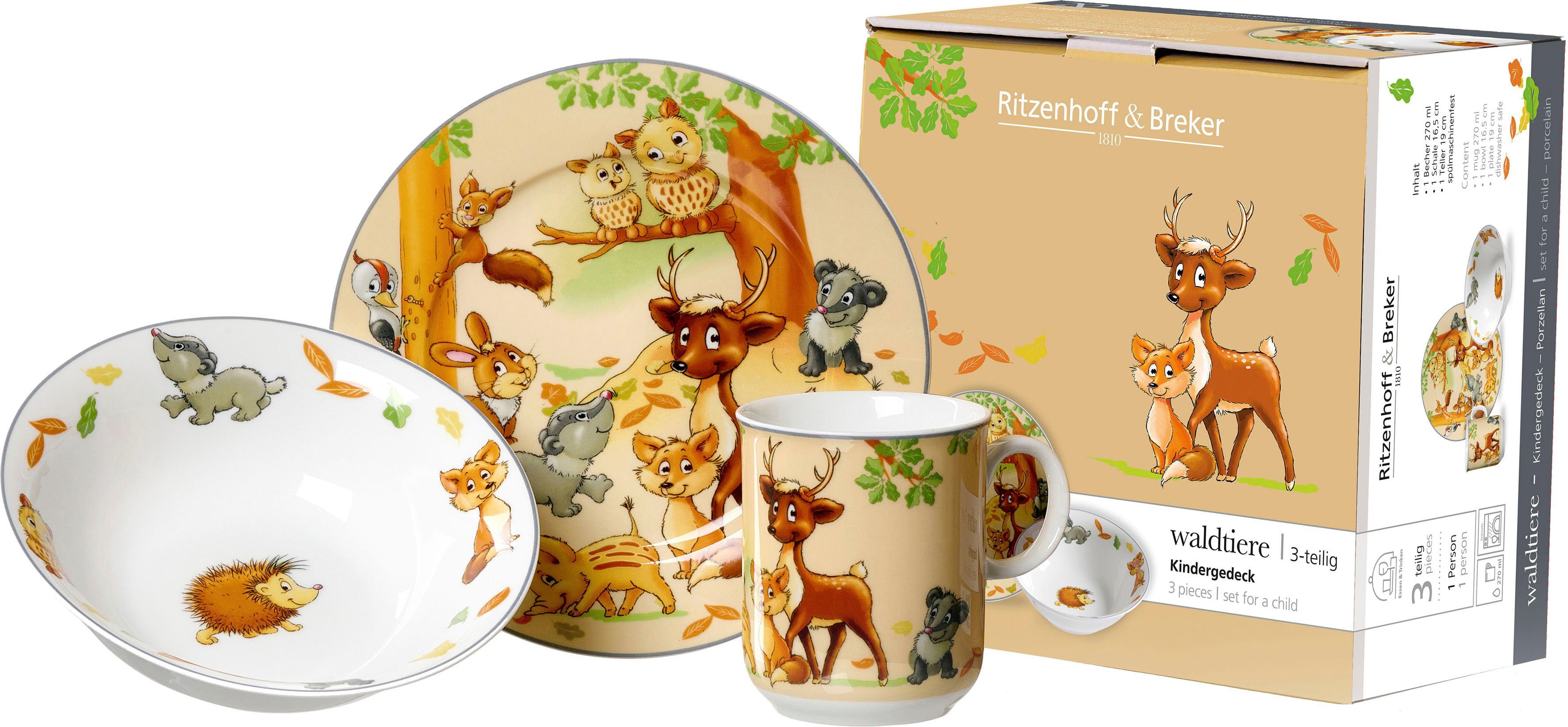 Ritzenhoff & Breker Kindergeschirr-Set Waldtiere (3-tlg), 1 Personen, Porzellan, in dekorativer Geschenkverpackung – Bild 2 von 5