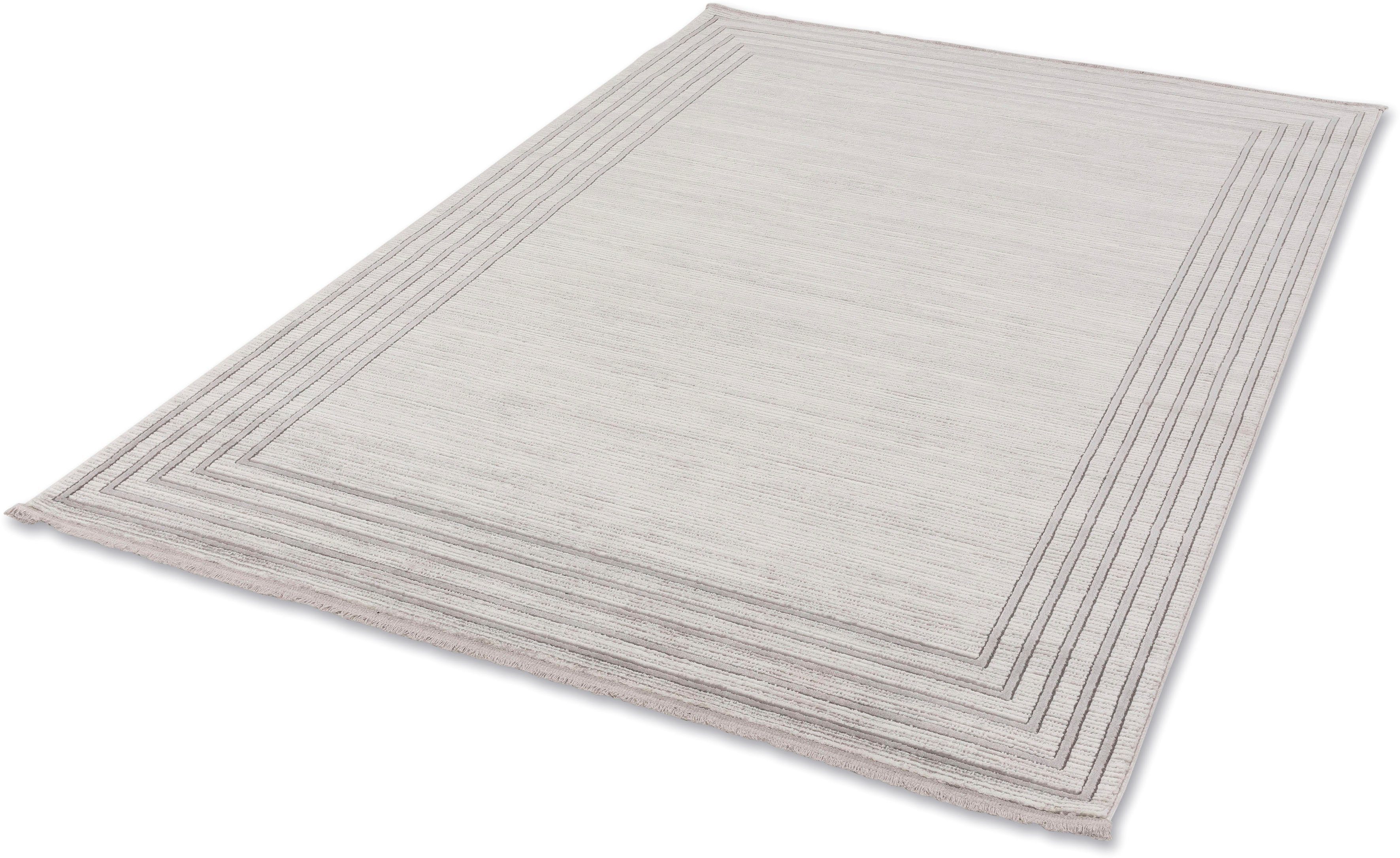Teppich Vercelli 231/232 weiche Oberfläche, mm, mit 3-D Höhe: Wohnzimmer Effekt, Kurzflorteppich, 9 wollig ASTRA, silberfarben rechteckig, Fransen